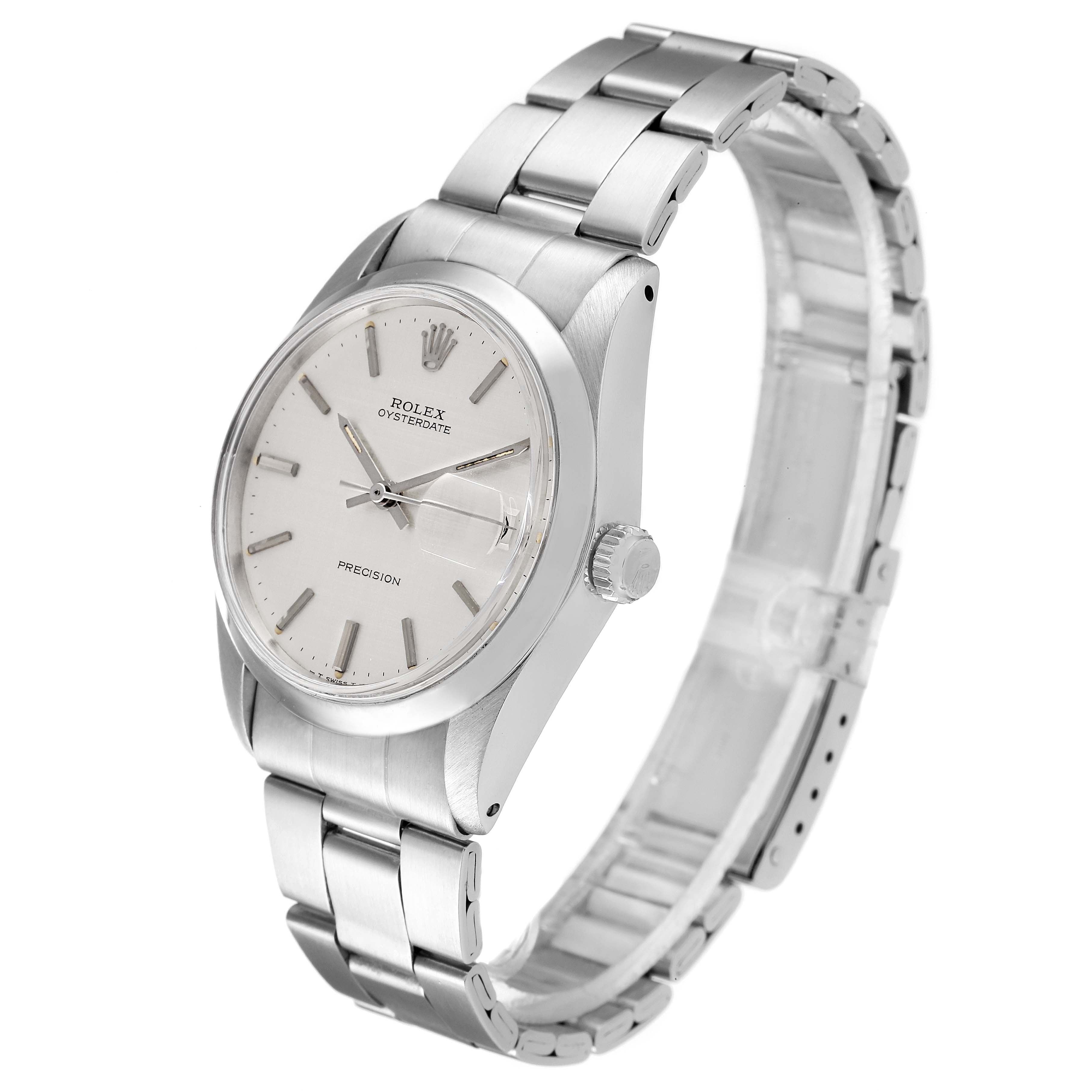The image shows a Rolex Vintage Collection 6694 Men
s Stainless Steel Silver Dial 6694 Men
s Stainless Steel Silver Dial model watch at an angle displaying the face, case, crown, and bracelet.