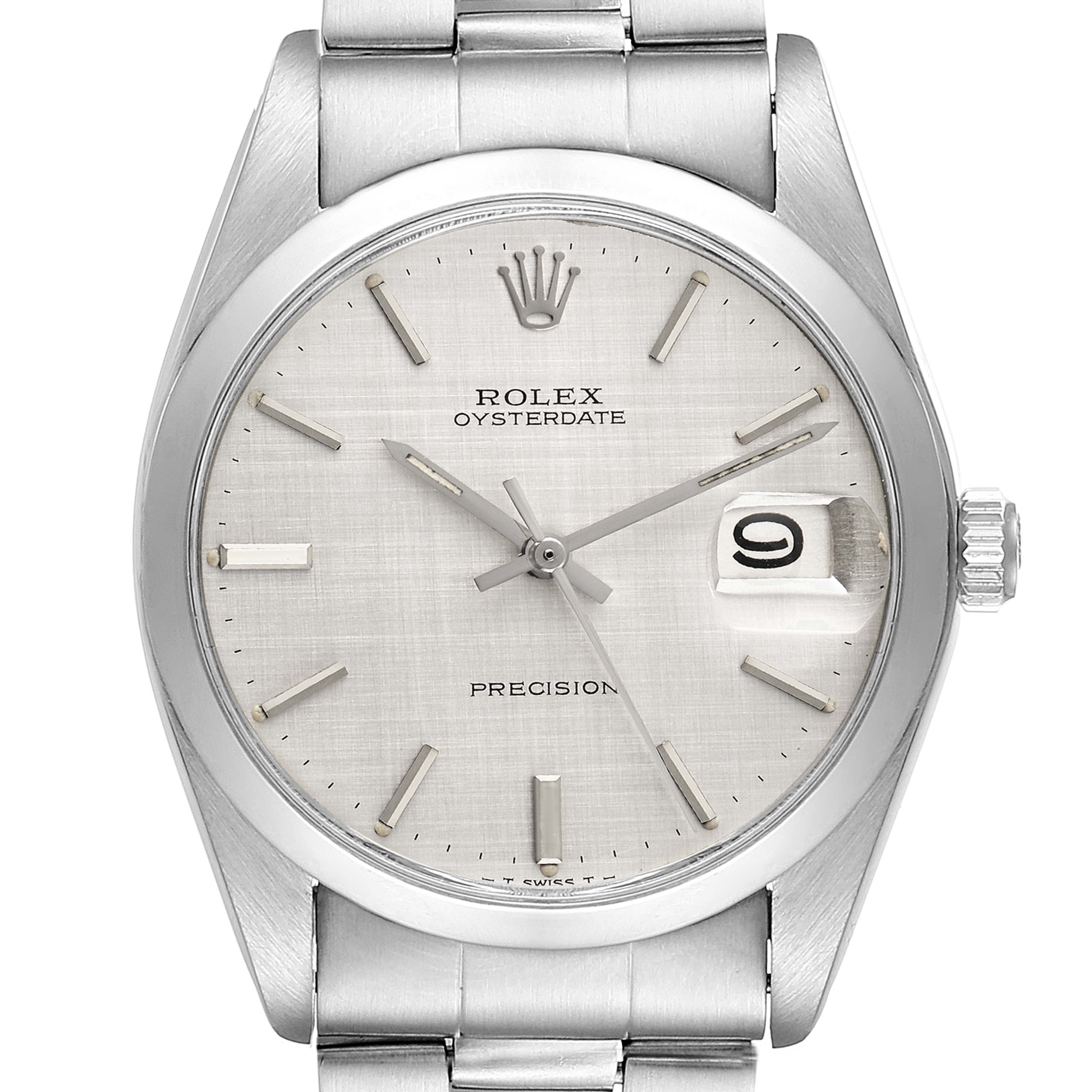 The image shows a Rolex Vintage Collection 6694 Men
s Stainless Steel Silver Dial 6694 Men
s Stainless Steel Silver Dial watch face and bracelet, captured from the front angle.