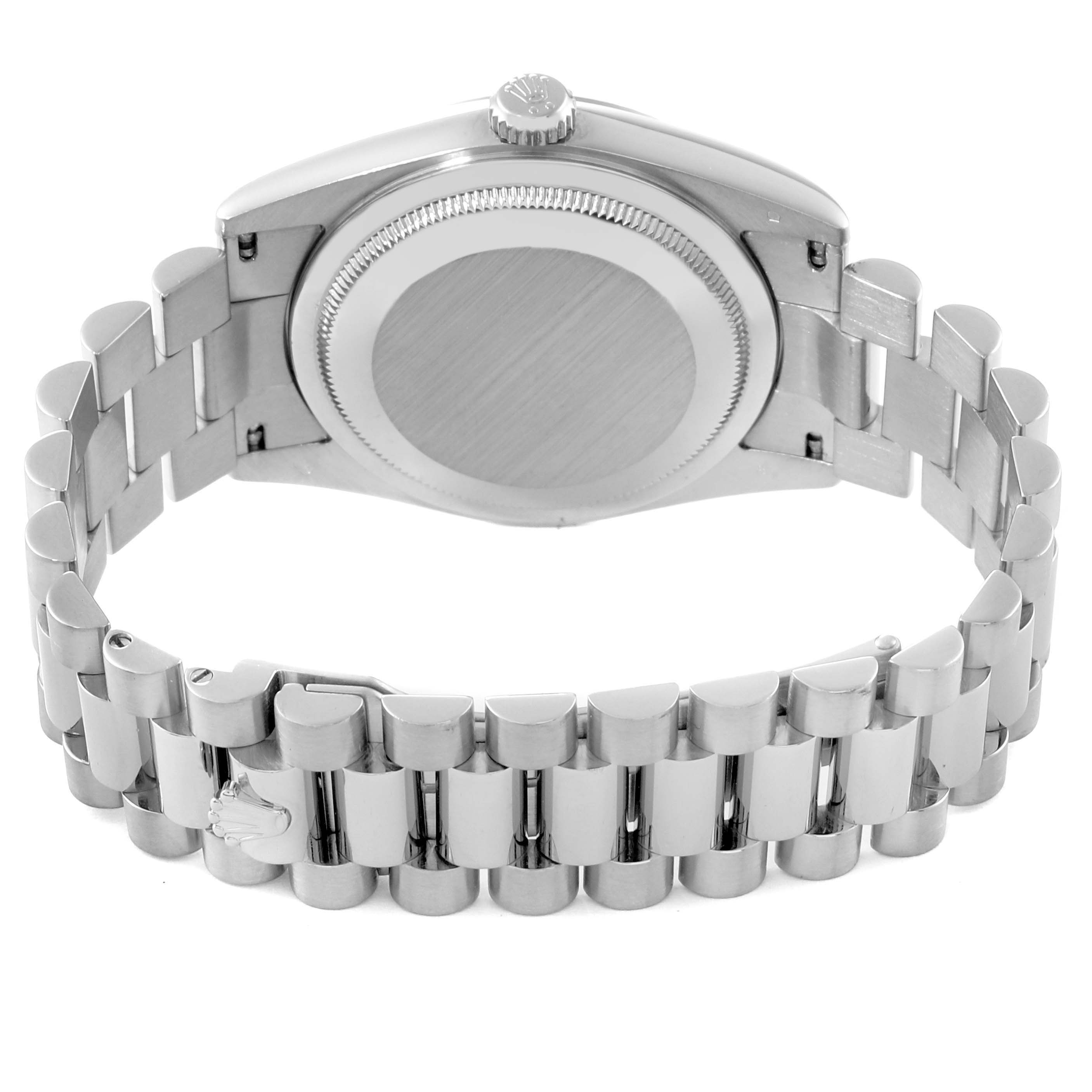 This image shows the back case and bracelet of a Rolex President 118239 Men's White Gold Pink Dial 118239 Men's White Gold Pink Dial model watch from a rear angle.