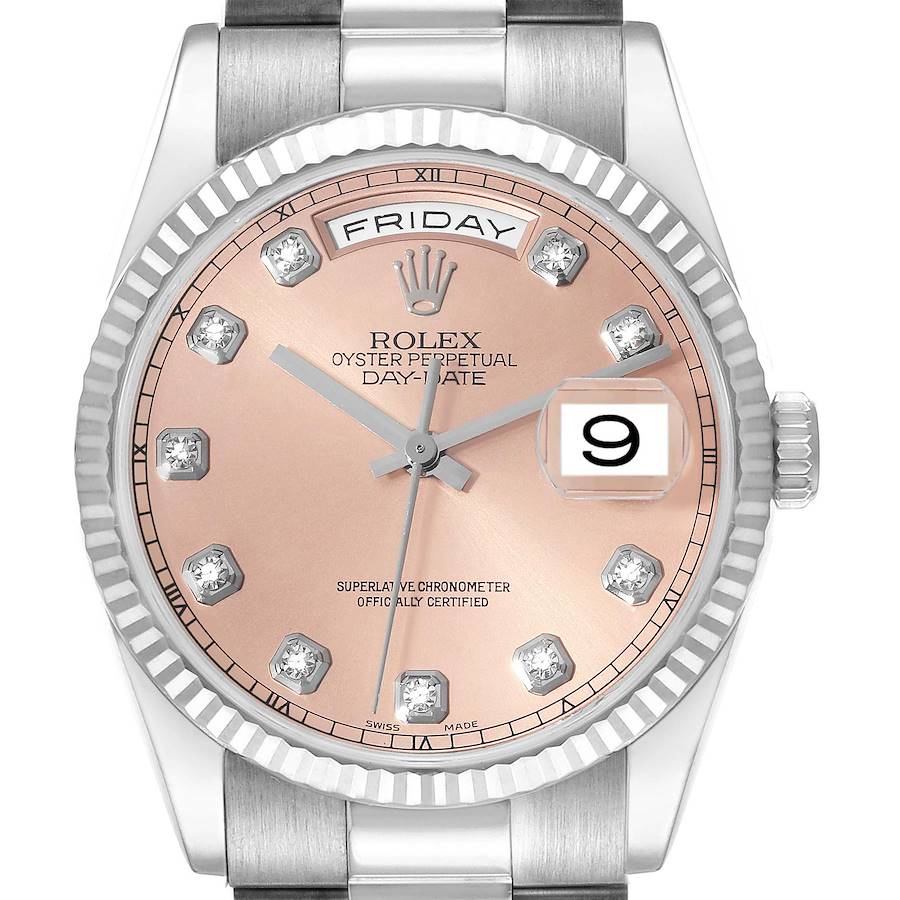 Rolex President Day Date White Gold Diamond Dial Mens Watch 118239 SwissWatchExpo