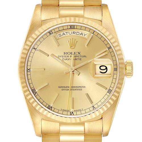 Photo of Rolex President Day Date Yellow Gold Champagne Dial Mens Watch 18238