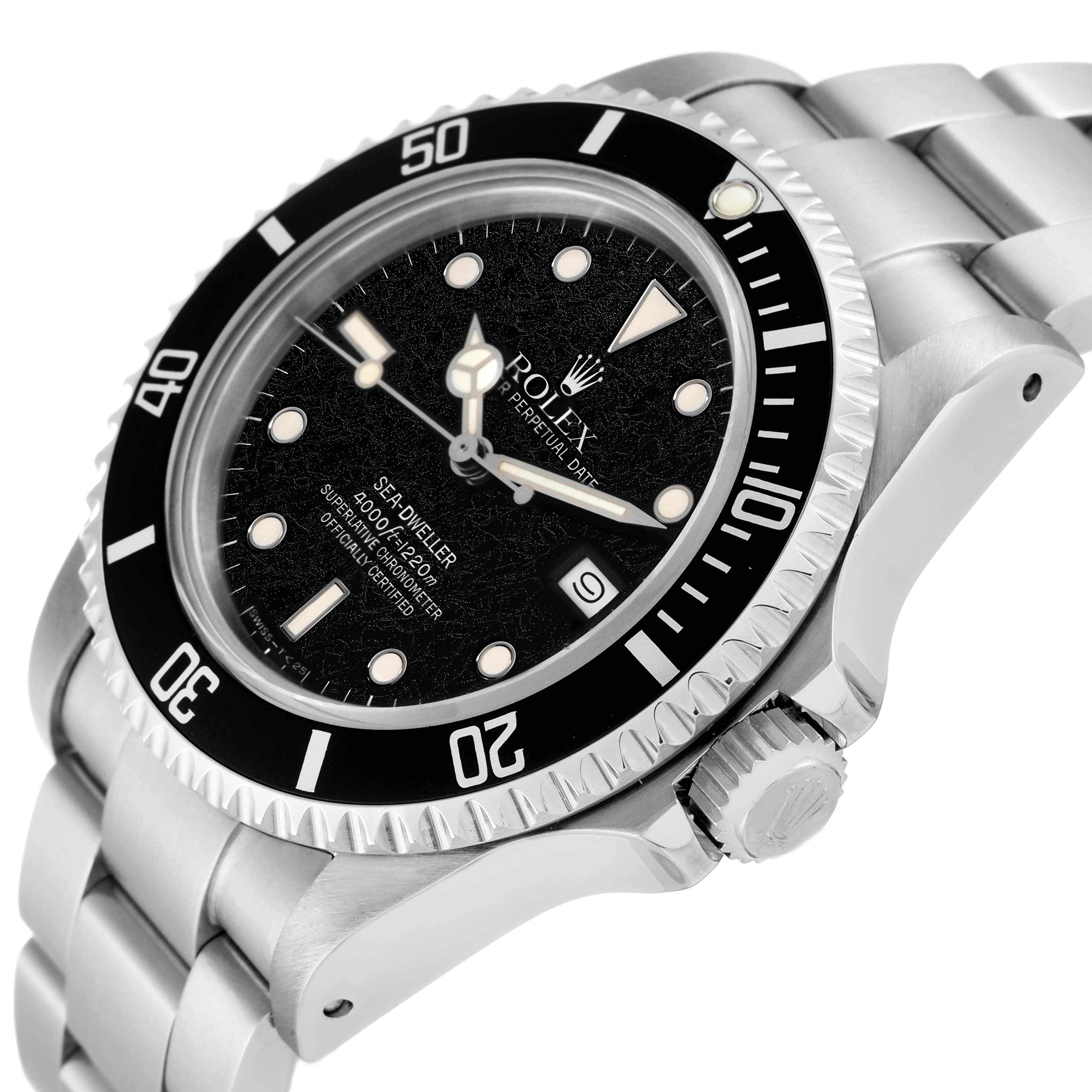 The Rolex Vintage Collection 16660 Men
s Stainless Steel Black Dial 16660 Men
s Stainless Steel Black Dial model
s angle shows the face, bezel, crown, and part of the metal bracelet.