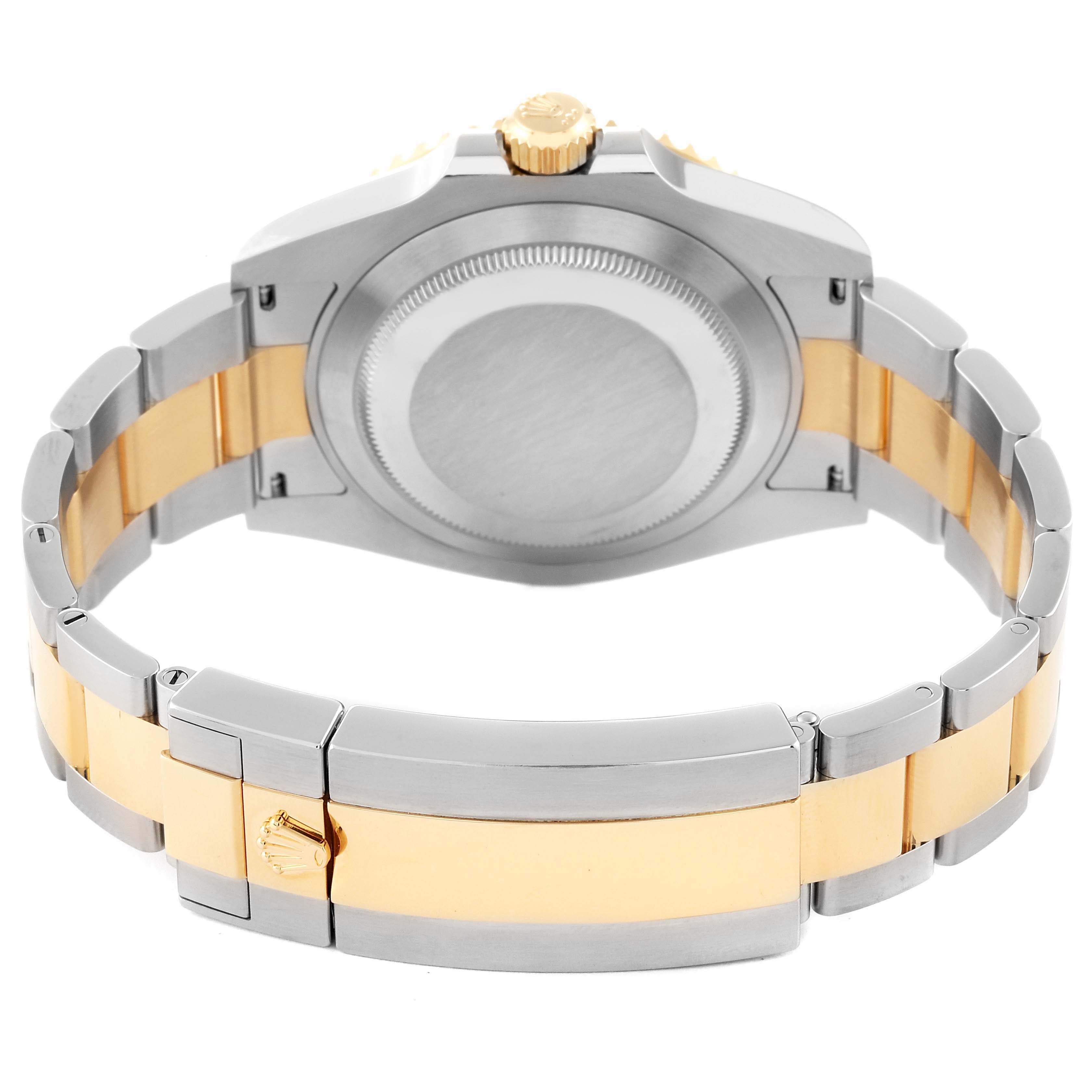 The image shows the back case and bracelet of the Rolex Submariner 126613 Men's Steel and Gold (two tone) Blue Dial 126613 Men's Steel and Gold (two tone) Blue Dial watch, highlighting its two-tone design.