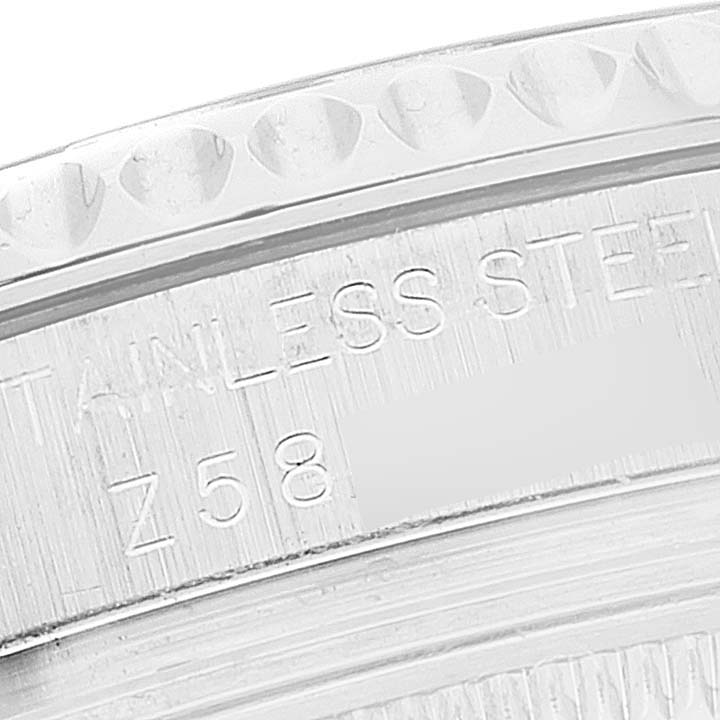 The image shows a close-up of the engraved stainless steel back of the Rolex Yacht-Master 168622 Men's Stainless Steel Silver Dial 168622 Men's Stainless Steel Silver Dial watch.