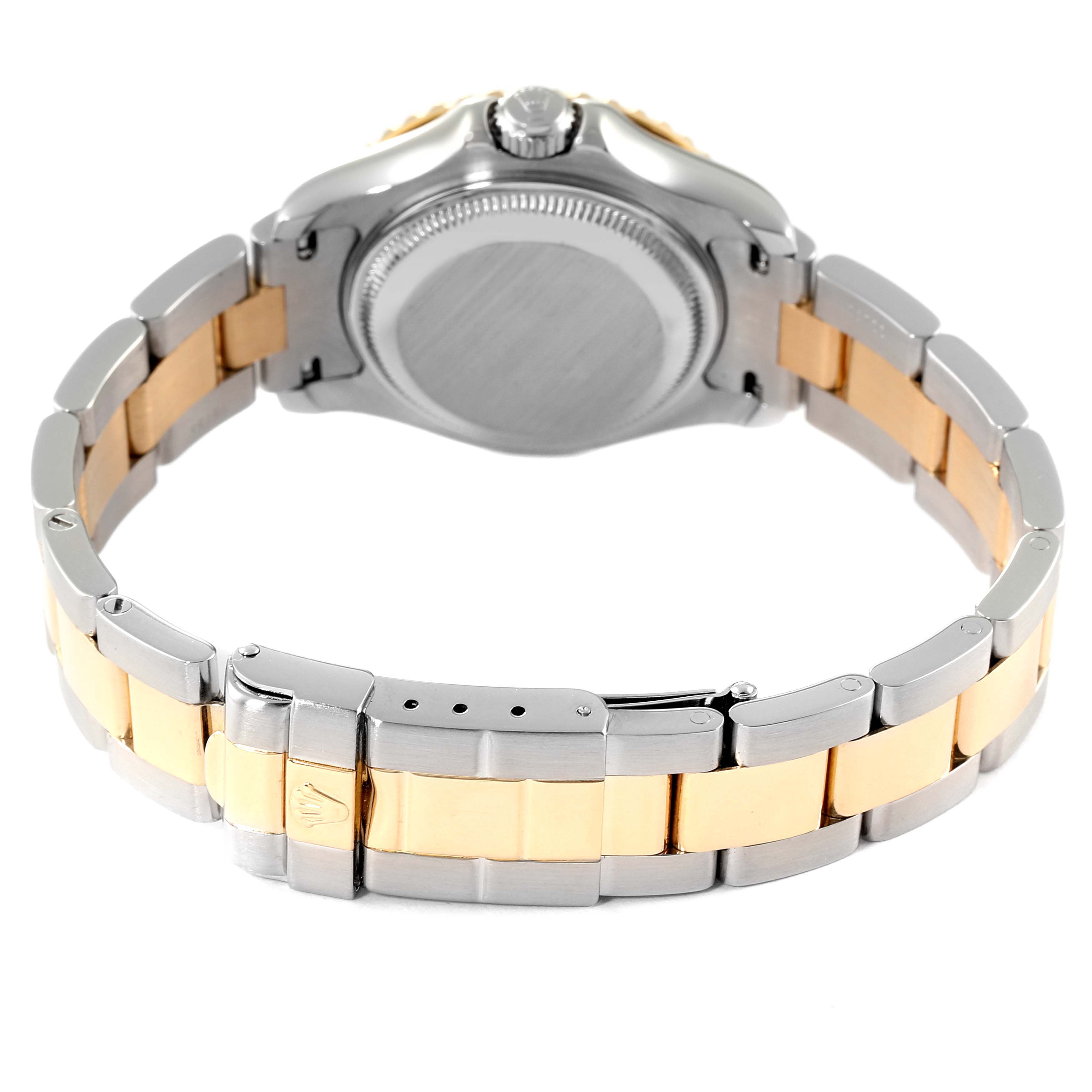 This image shows the back and band of a Rolex Yacht-Master 69623 Women's Steel and Gold (two tone) Champagne Dial 69623 Women's Steel and Gold (two tone) Champagne Dial watch from a rear angle.