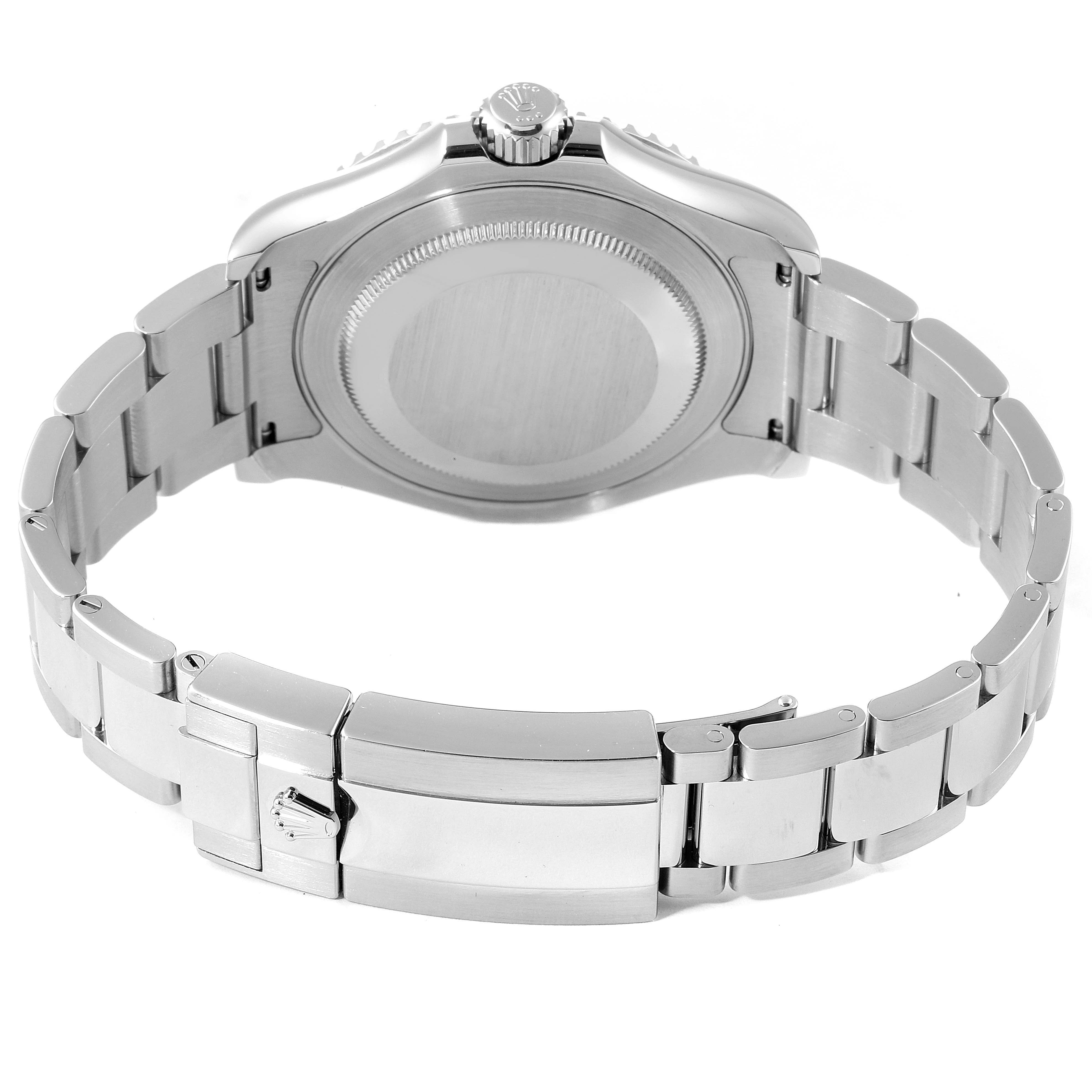 This image shows the back view of the Rolex Yacht-Master 126622 Men
s Stainless Steel Grey Dial 126622 Men
s Stainless Steel Grey Dial watch, highlighting its case back and bracelet clasp.