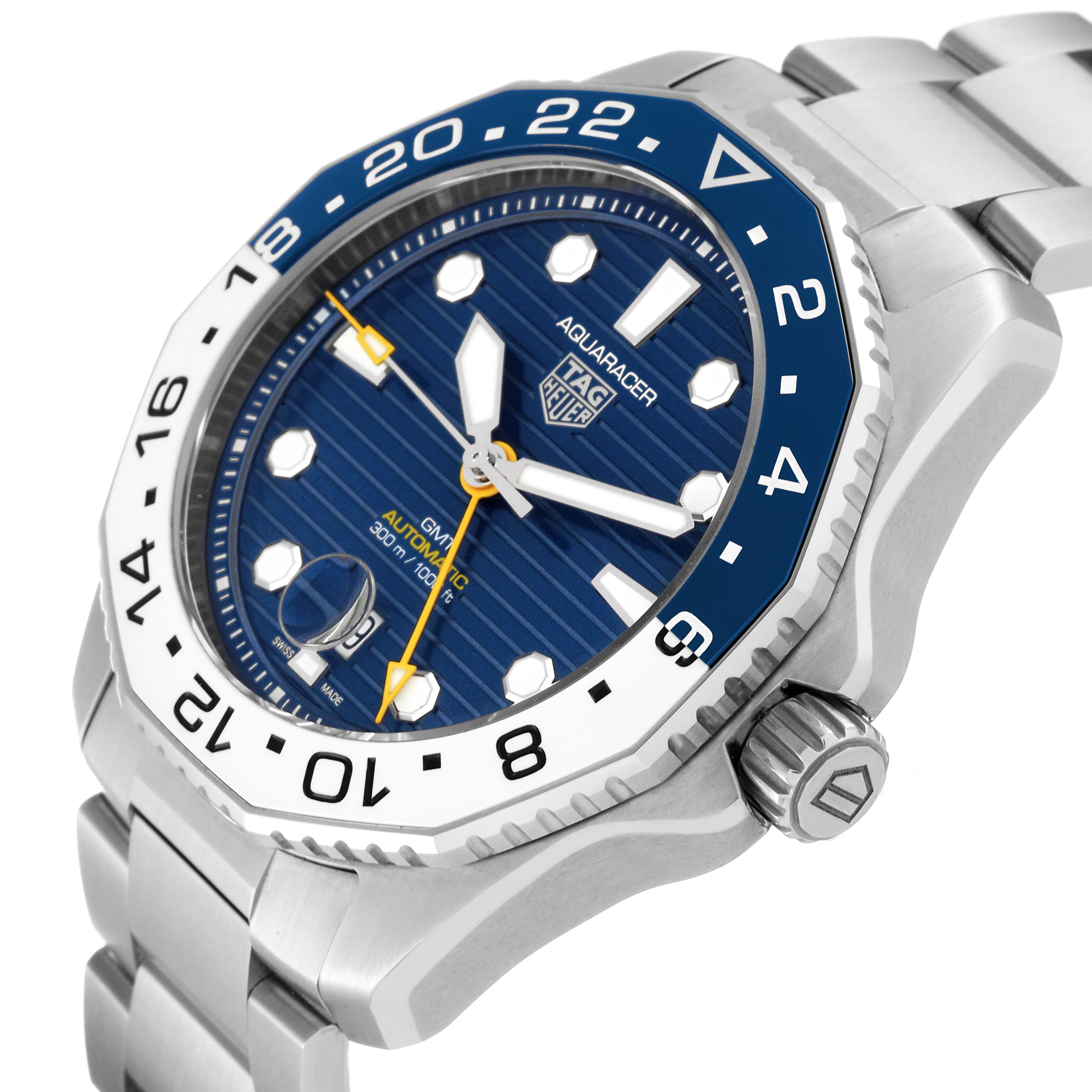 The image shows a Tag Heuer Aquaracer WBP2010.BA0632 Men's Stainless Steel Blue Dial WBP2010.BA0632 Men's Stainless Steel Blue Dial watch from a three-quarter angle, highlighting its face, bezel, crown, and part of the bracelet.
