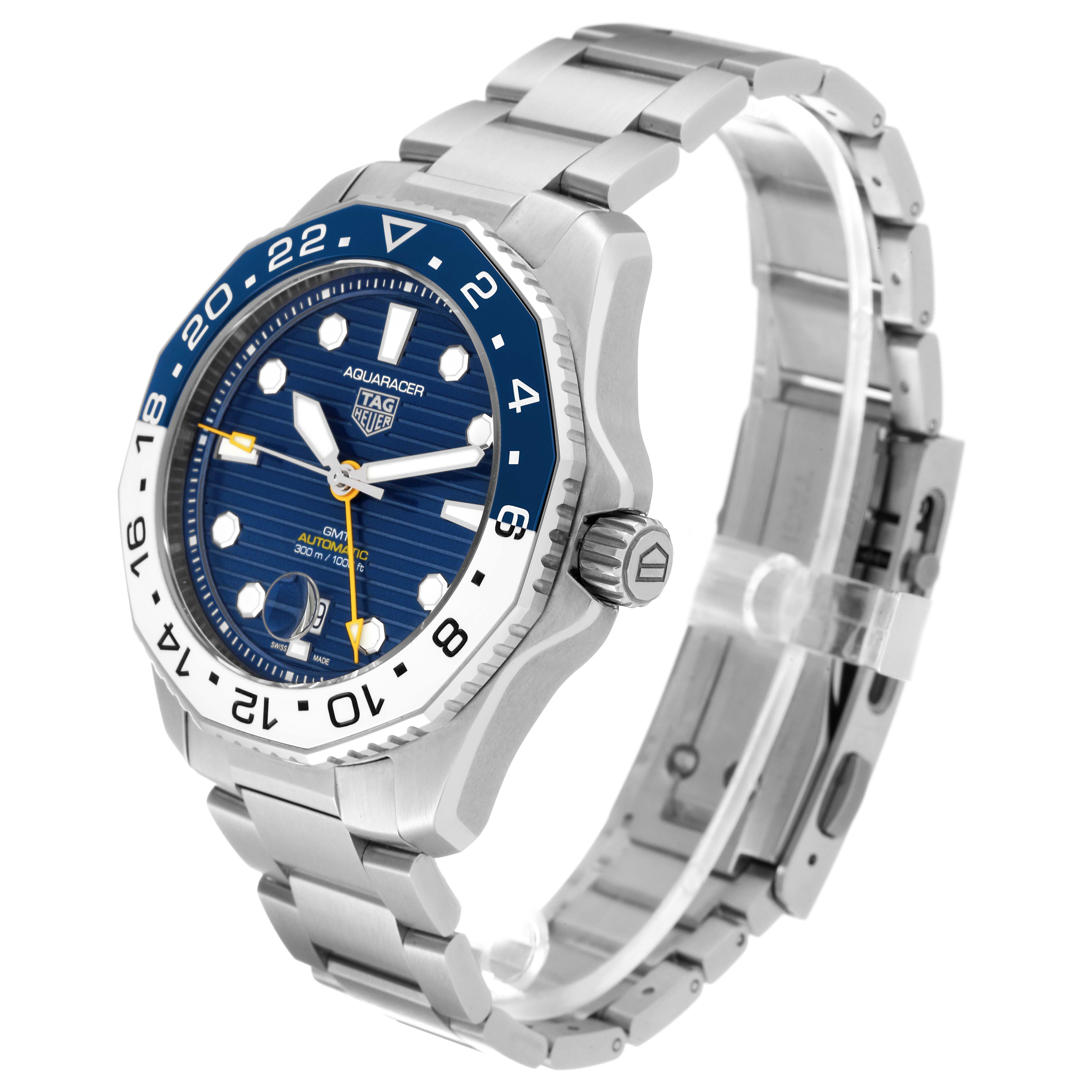 The image shows the Tag Heuer Aquaracer WBP2010.BA0632 Men's Stainless Steel Blue Dial WBP2010.BA0632 Men's Stainless Steel Blue Dial watch at a three-quarter angle, highlighting its face, bezel, and bracelet.