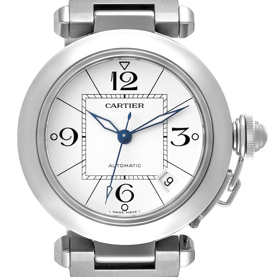 Cartier Pasha C Midsize White Dial Automatic Steel Mens Watch W31074M7 SwissWatchExpo
