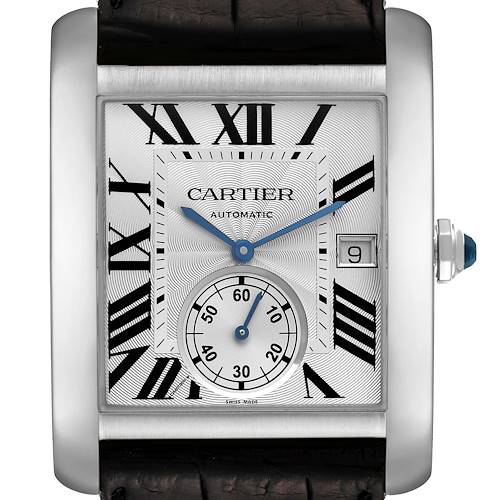 Photo of Cartier Tank MC Silver Dial Black Leather Strap Steel Mens Watch W5330003