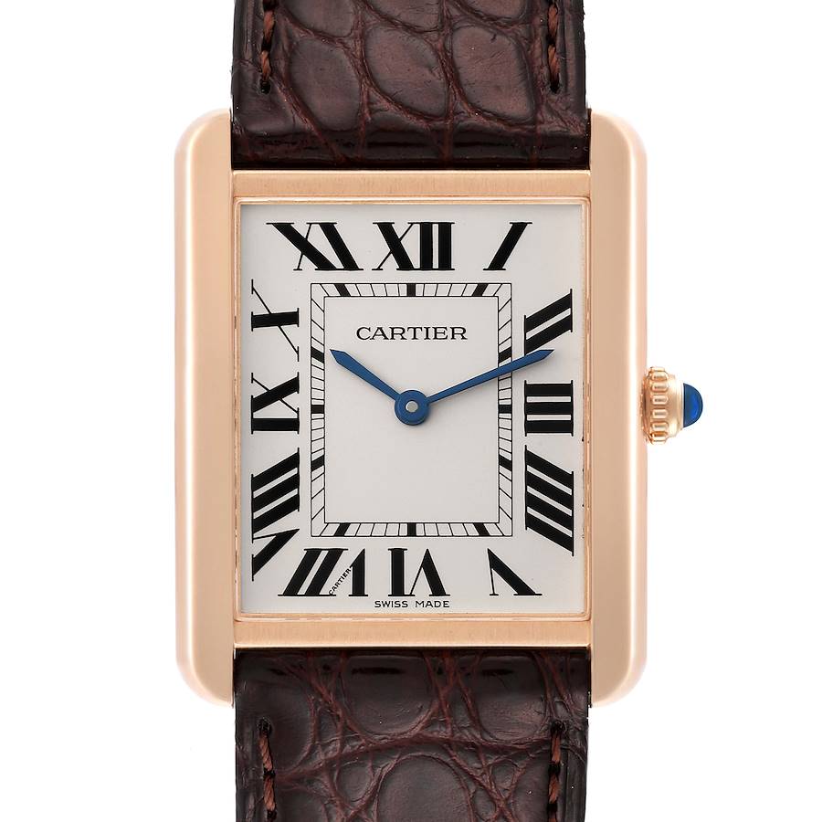 Cartier Tank Solo Large Rose Gold Steel Brown Strap Mens Watch W5200025 Card SwissWatchExpo