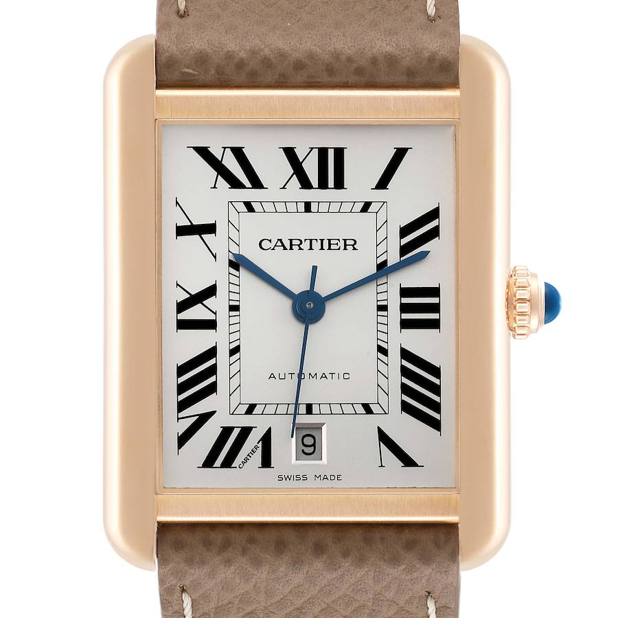 Cartier Tank Solo XL Rose Gold Silver Dial Mens Watch W5200026 SwissWatchExpo