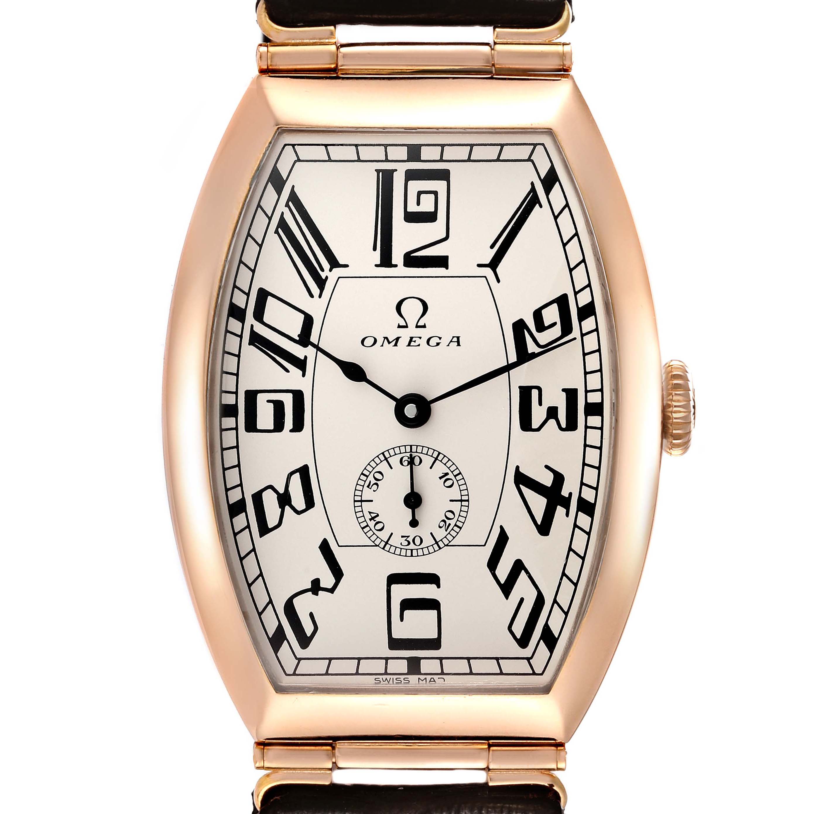 The image shows a front view of the Omega Museum 5703.30.01 Men
s Rose Gold Beige Dial 5703.30.01 Men
s Rose Gold Beige Dial model watch, highlighting the dial, hands, and case.