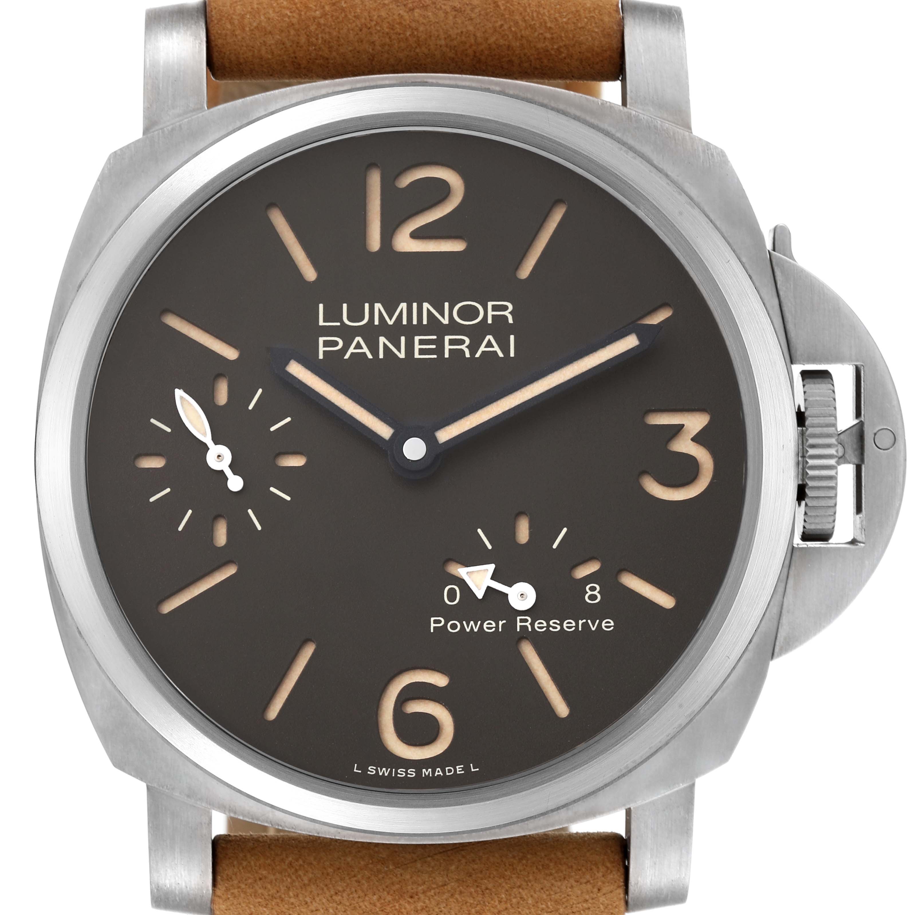 Panerai Luminor 8 Days Titanium Brown Dial Mens Watch PAM00797 Box