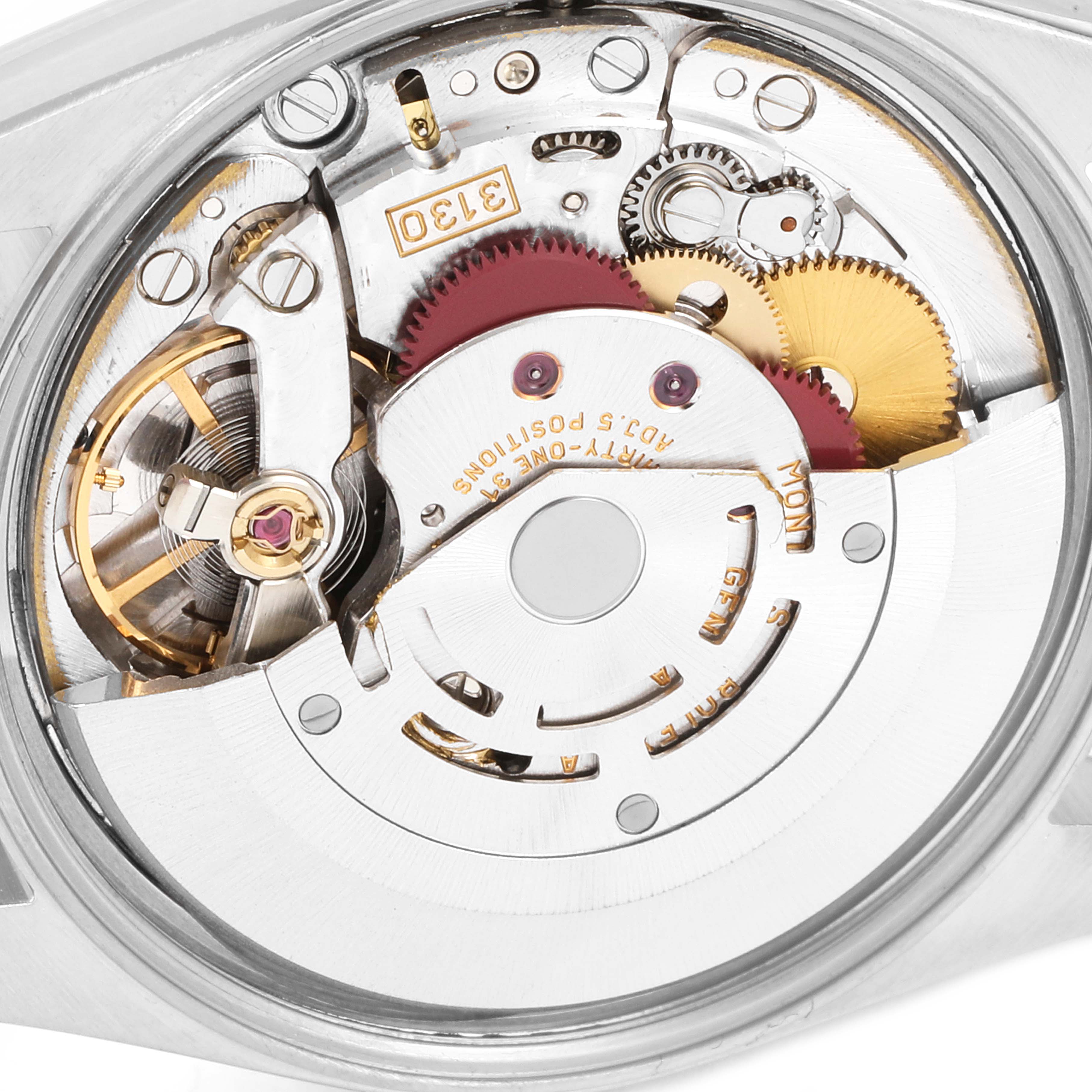 The image shows an open view of the internal mechanism and gears of a Rolex Air-King 14000 Men's Stainless Steel Black Dial 14000 Men's Stainless Steel Black Dial watch.