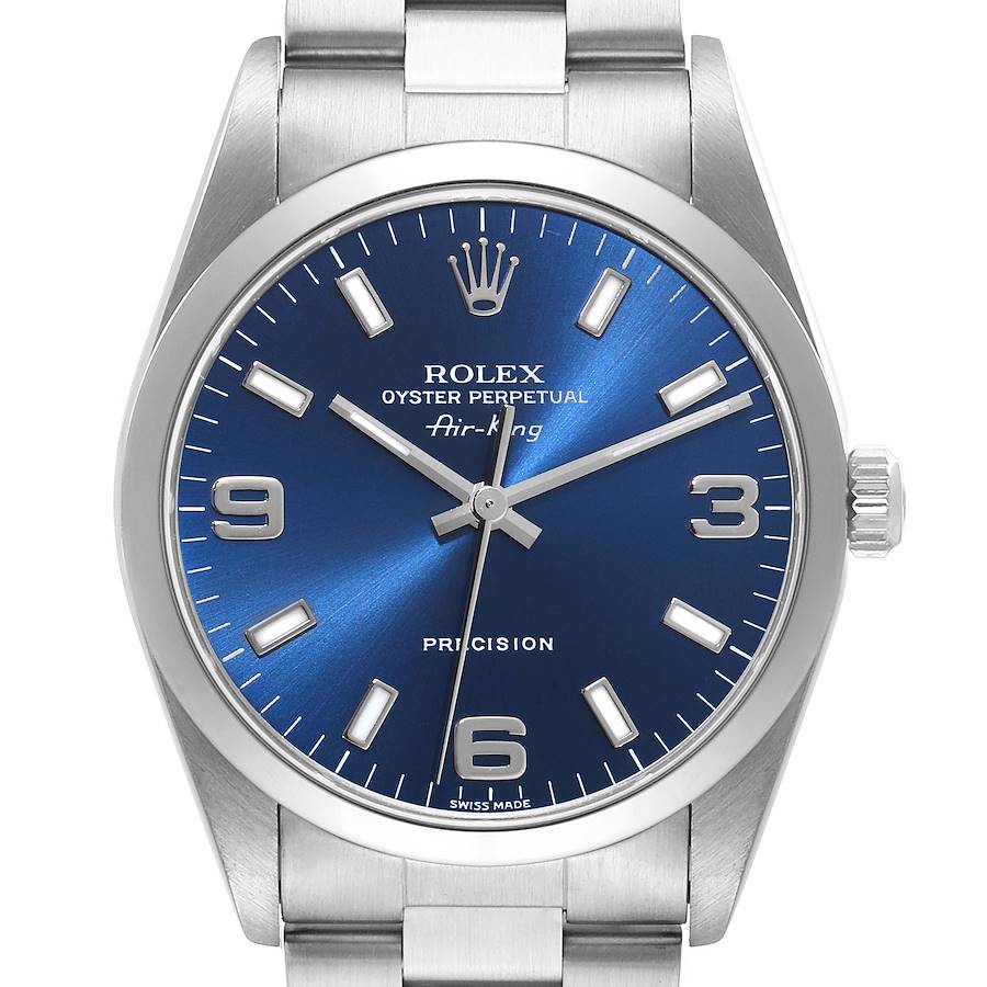 Rolex Air King 34mm Blue Dial Smooth Bezel Steel Mens Watch 14000 SwissWatchExpo