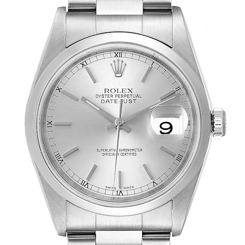 Photo of Rolex Datejust 36 Silver Baton Dial Steel Mens Watch 16200