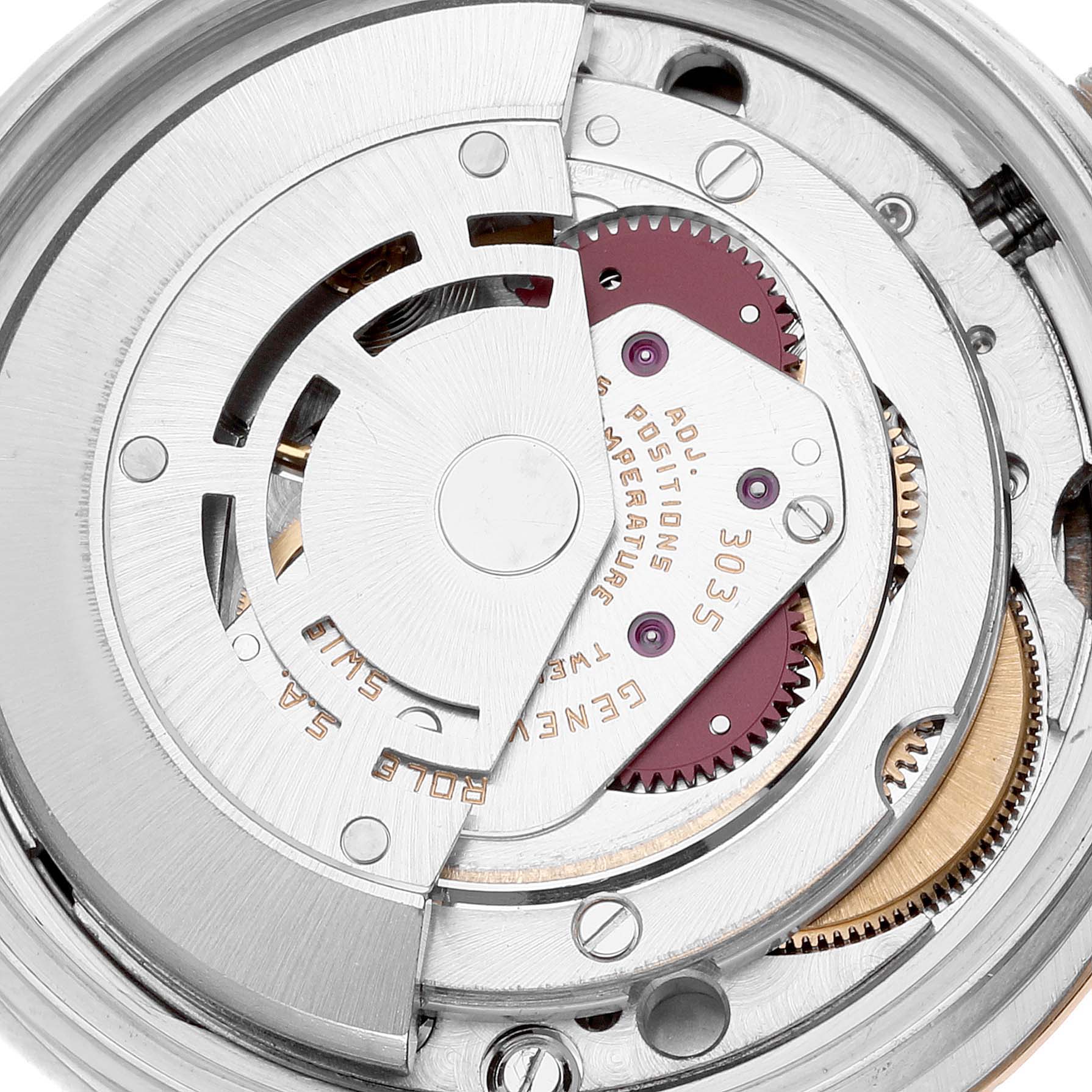 The image shows the internal mechanical movement from a Rolex Vintage Collection 16013 Men's Steel and Gold (two tone) Black Dial 16013 Men's Steel and Gold (two tone) Black Dial model, viewed from the back.