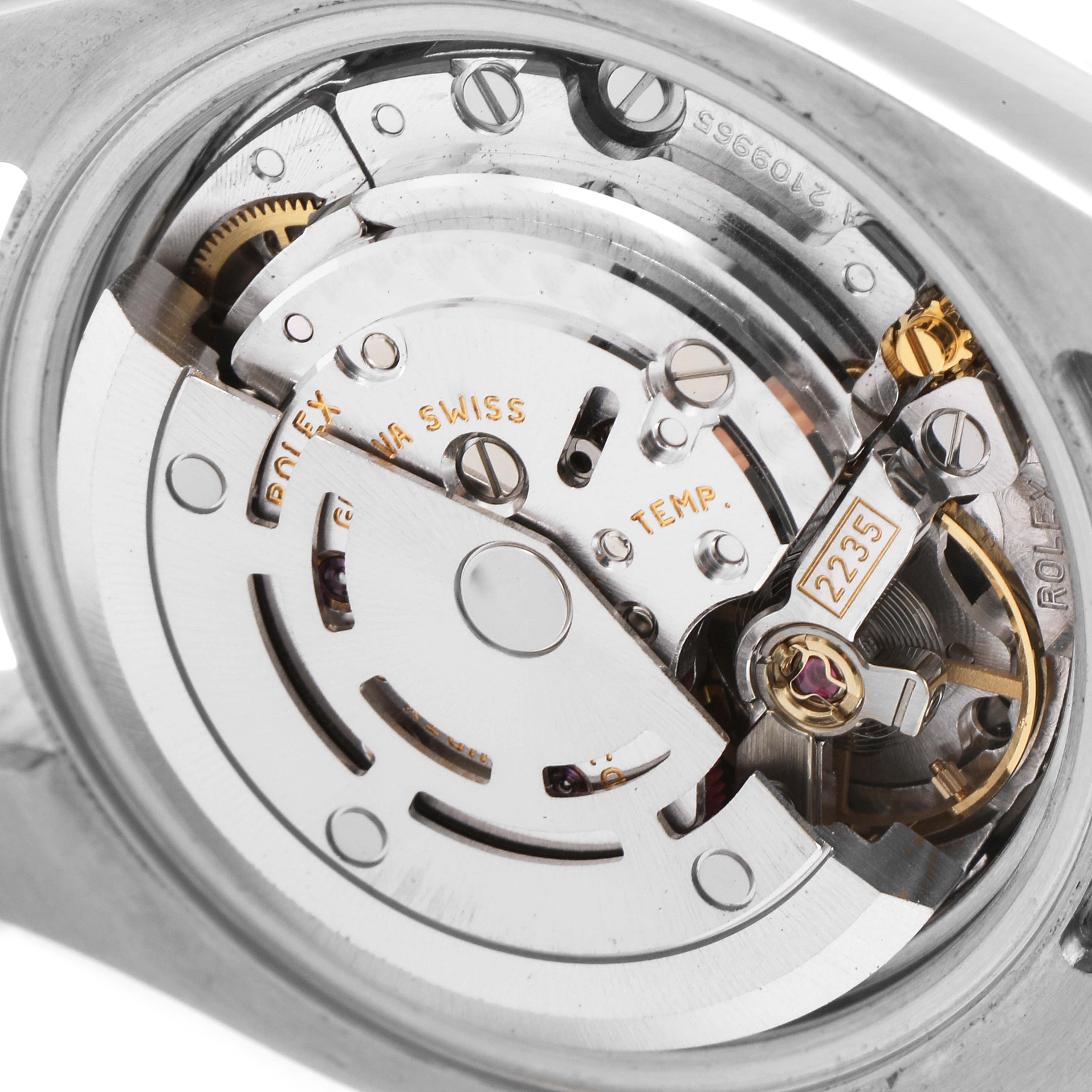 This image shows a close-up of the movement and inner mechanism of a Rolex Datejust 179174 Women
s Stainless Steel Silver Dial 179174 Women
s Stainless Steel Silver Dial watch.