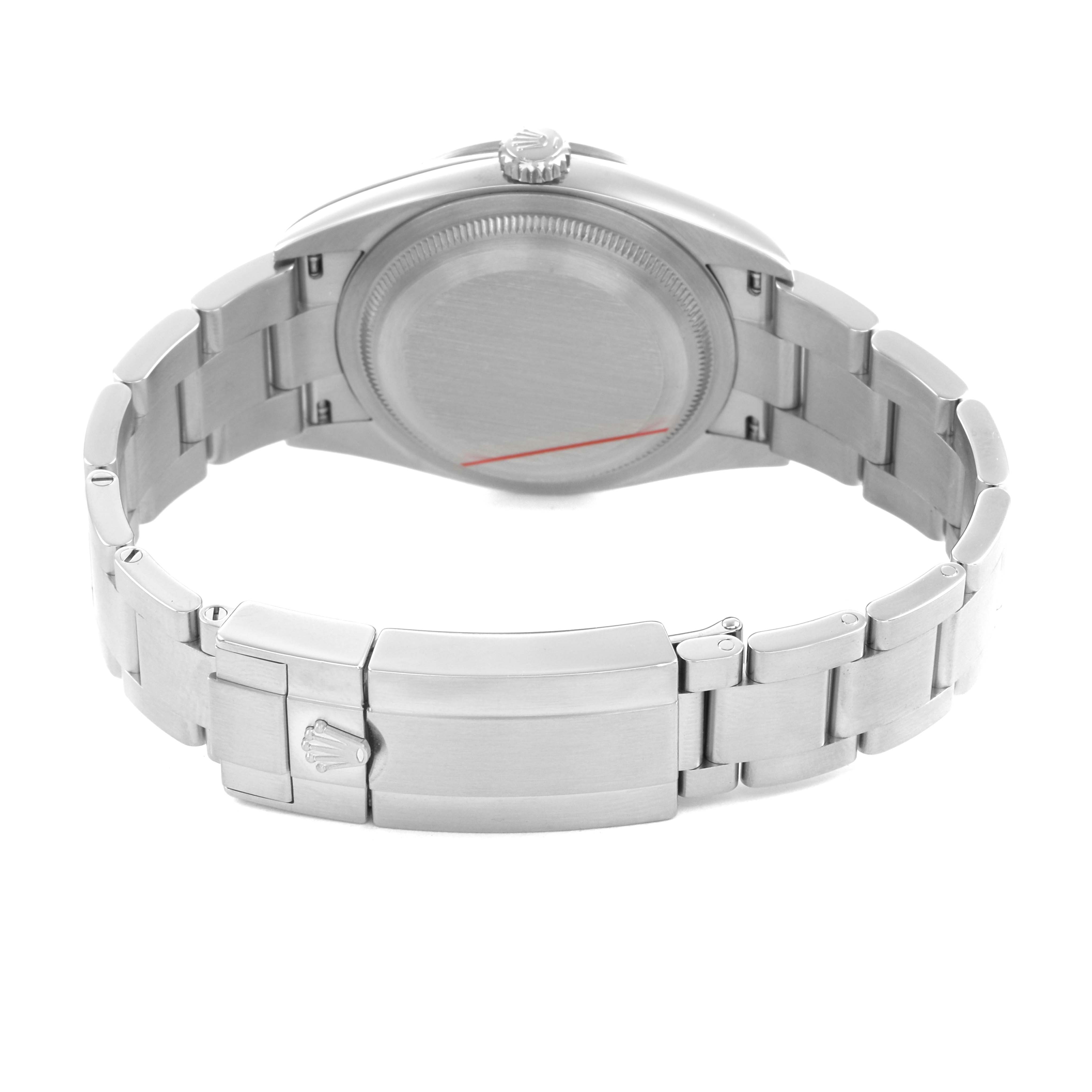 The image shows the back case and bracelet of a Rolex Explorer 124270 Men's Stainless Steel Black Dial watch, highlighting the clasp and caseback from the rear angle.
