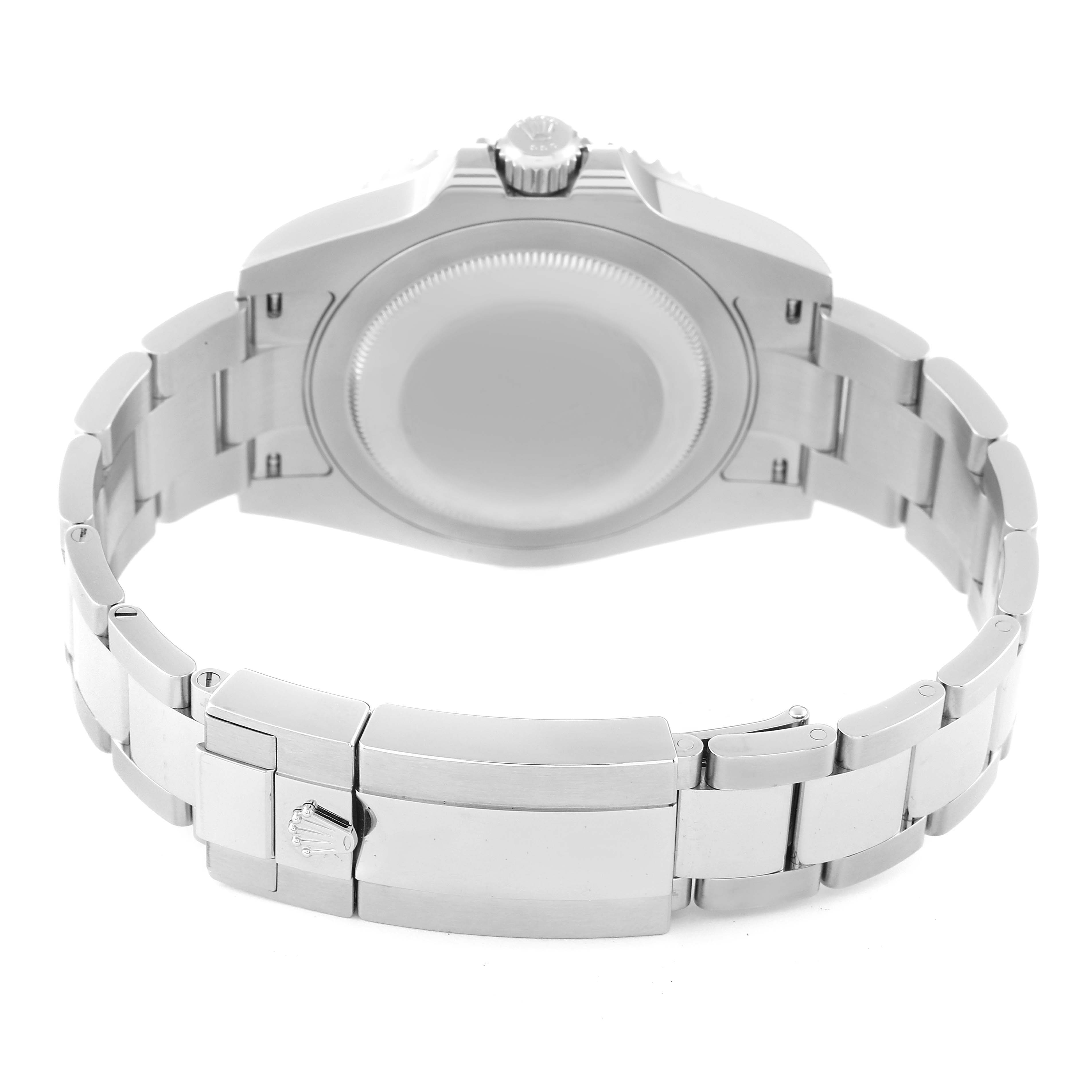 The image shows the back view of a Rolex GMT-Master 126710 Men's Stainless Steel Black Dial 126710 Men's Stainless Steel Black Dial watch, highlighting the case back and stainless steel bracelet with the clasp.