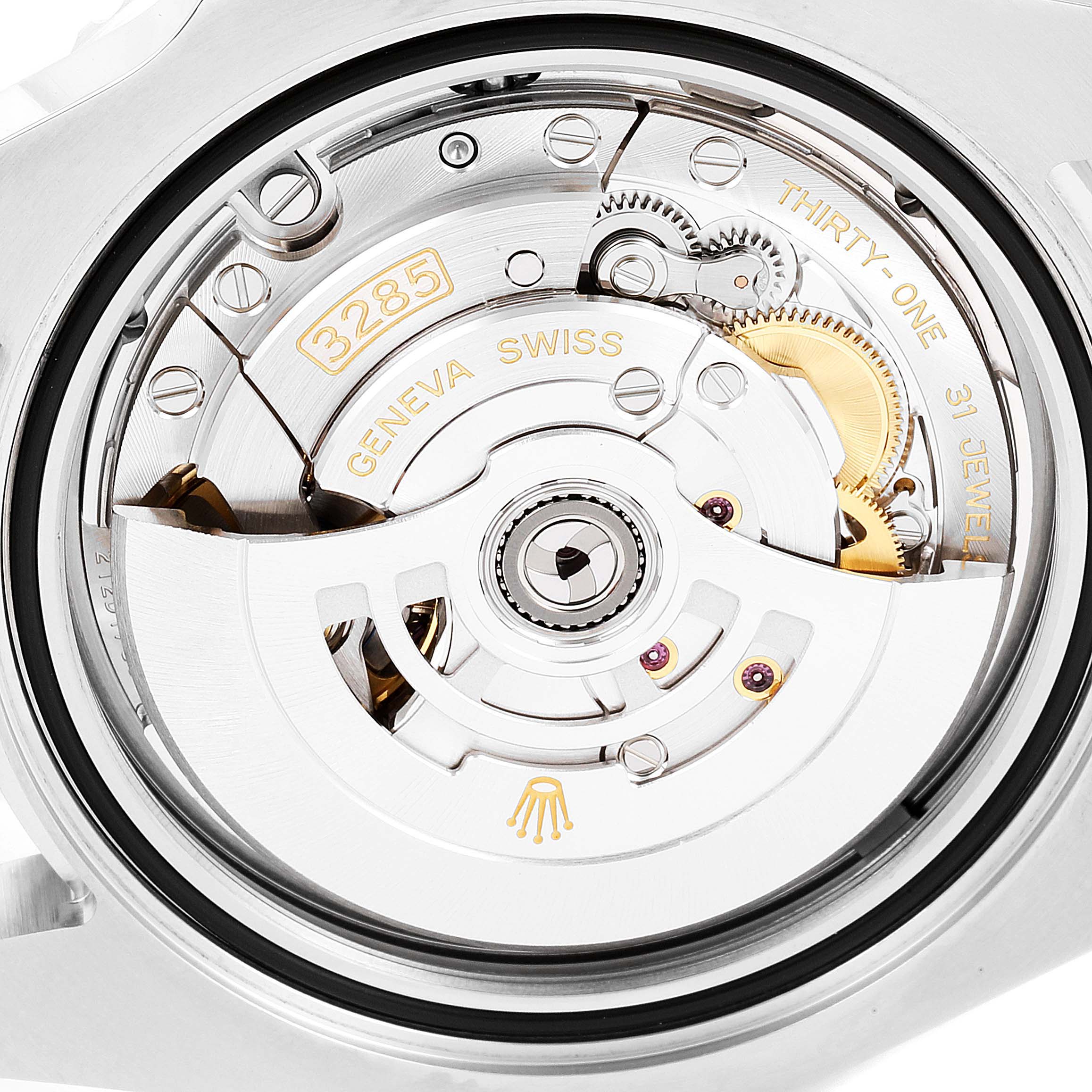 This image shows the back view of the internal movement mechanism of a Rolex GMT-Master 126710 Men's Stainless Steel Black Dial 126710 Men's Stainless Steel Black Dial watch.