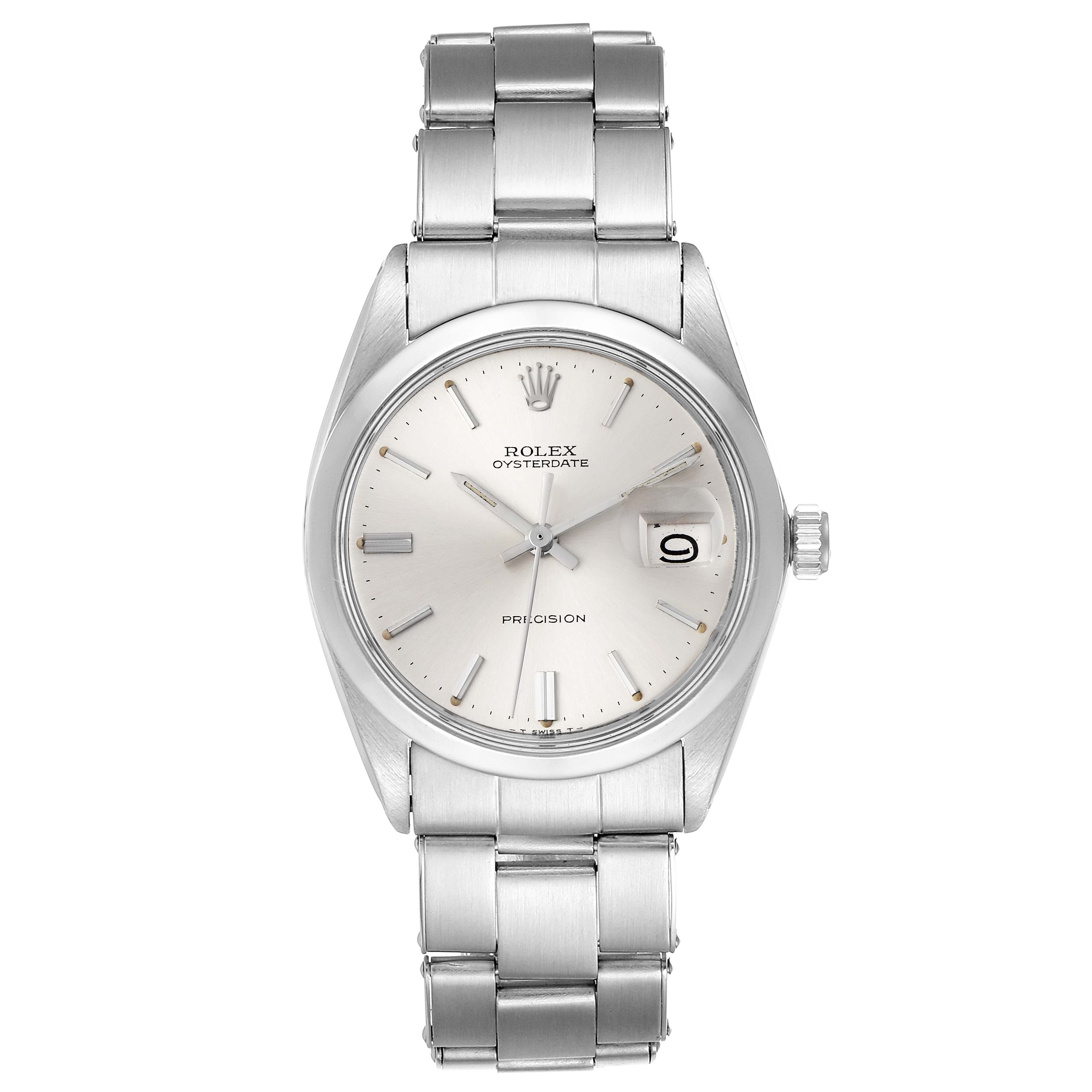 This Rolex Vintage Collection 6694 Men
s Stainless Steel Silver Dial 6694 Men
s Stainless Steel Silver Dial model watch is shown from a front angle, highlighting the dial, hands, and metal bracelet.