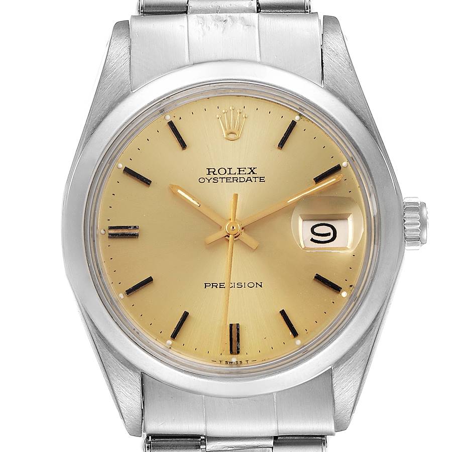 Rolex OysterDate Precision Steel Champagne Dial Vintage Mens Watch 6694 SwissWatchExpo