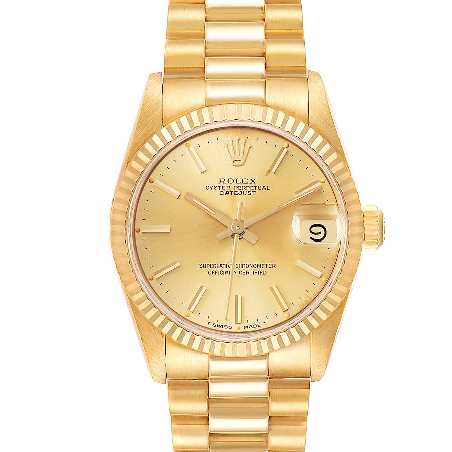 Rolex President Datejust 31mm Midsize Yellow Gold Ladies Watch 68278 Papers SwissWatchExpo