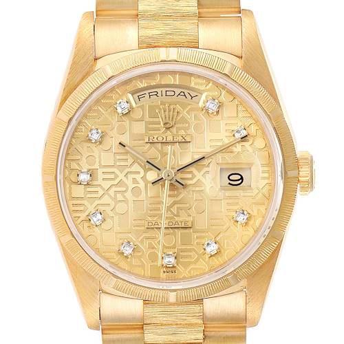 Photo of NOT FOR SALE -- Rolex President Day-Date Yellow Gold Bark Diamond Dial Mens Watch 18248 -- 2 EXTRA LINKS