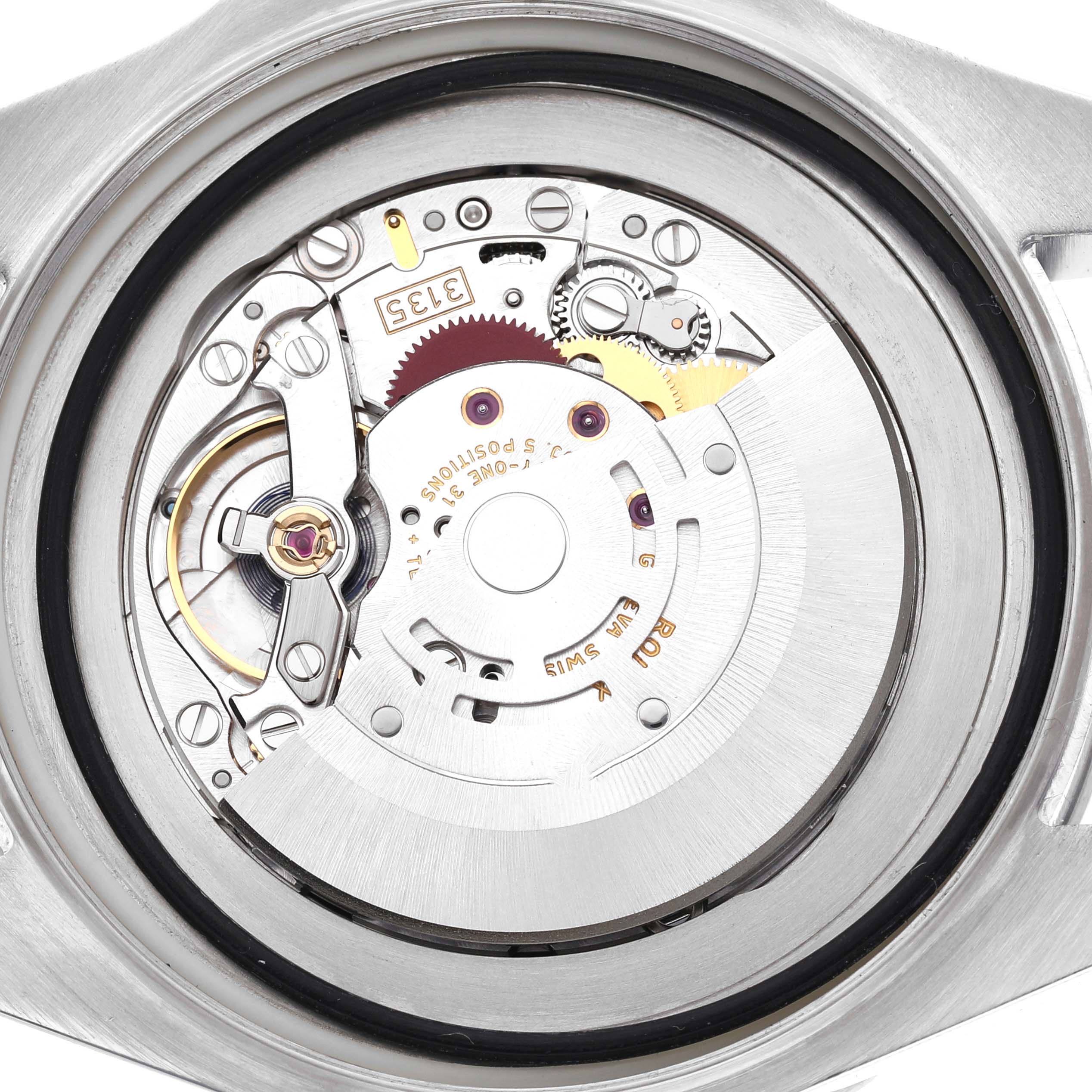This image shows the internal mechanism of a Rolex Sea-Dweller 116660 Men's Stainless Steel Black Dial watch from a top-down angle, highlighting the movement components.