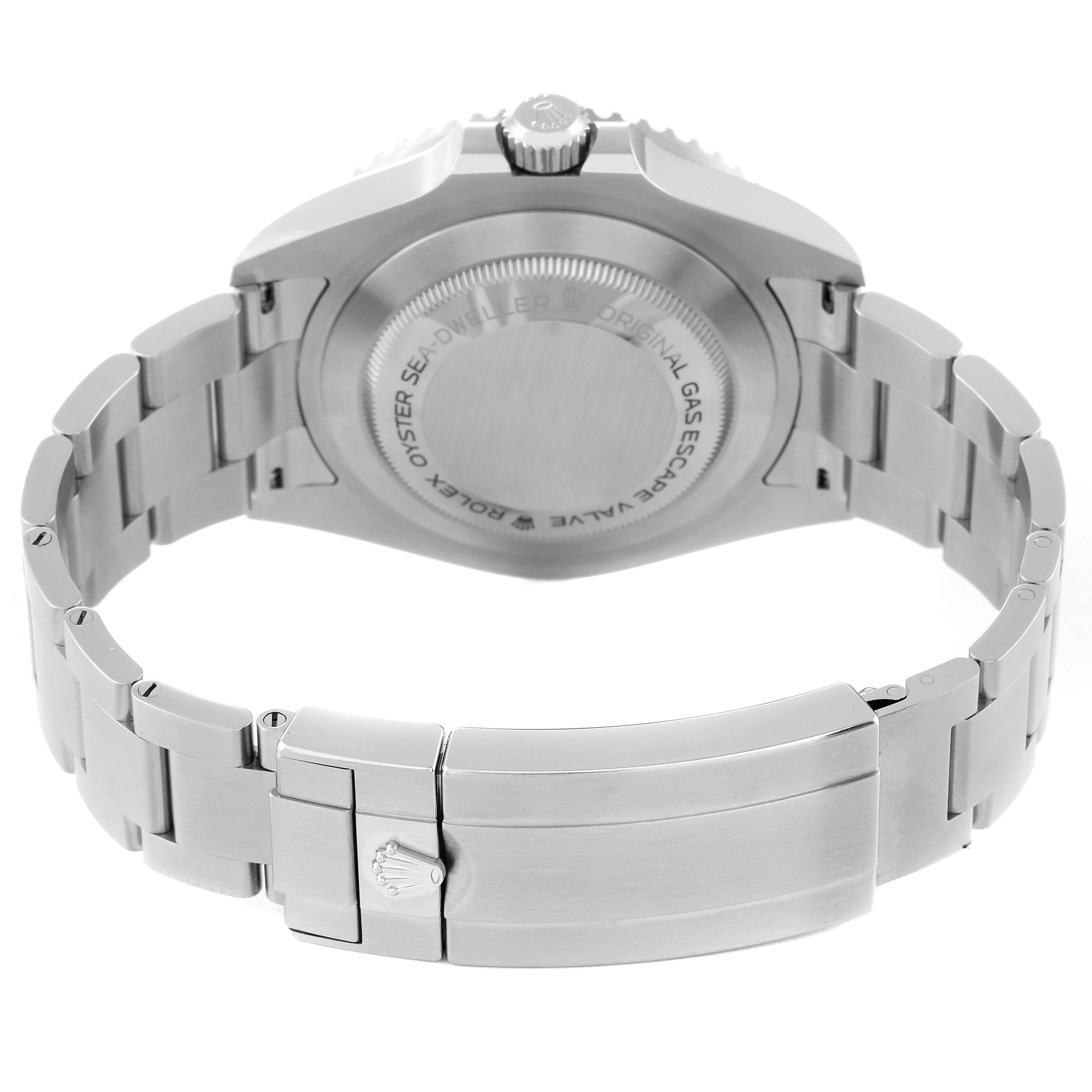 This image shows the back, clasp, and bracelet of a Rolex Sea-Dweller 126600 Men's Stainless Steel Black Dial 126600 Men's Stainless Steel Black Dial watch.
