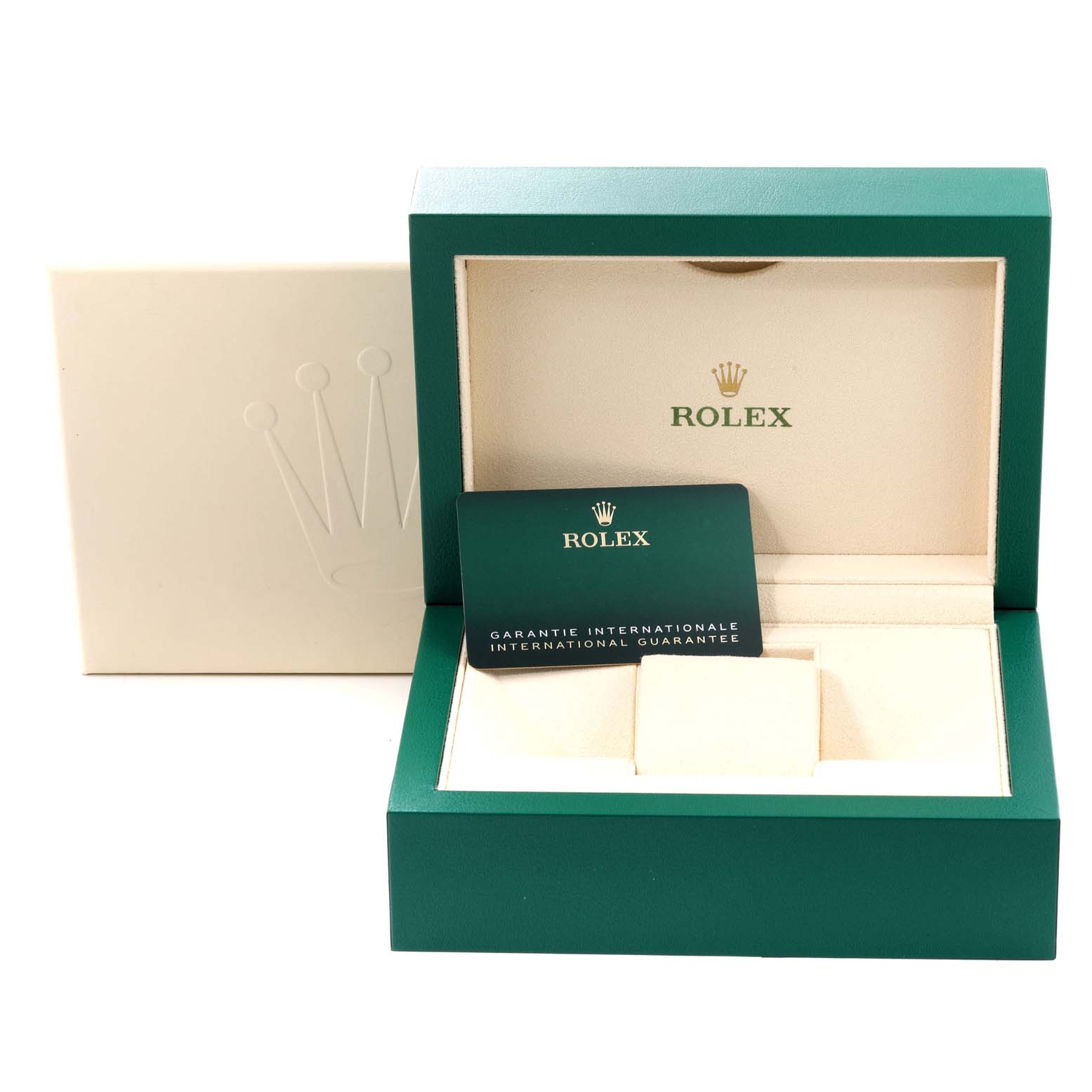 The image shows a Rolex Sea-Dweller 136660 Men's Stainless Steel Black Dial 136660 Men's Stainless Steel Black Dial watch box and international warranty card, photographed from the front.