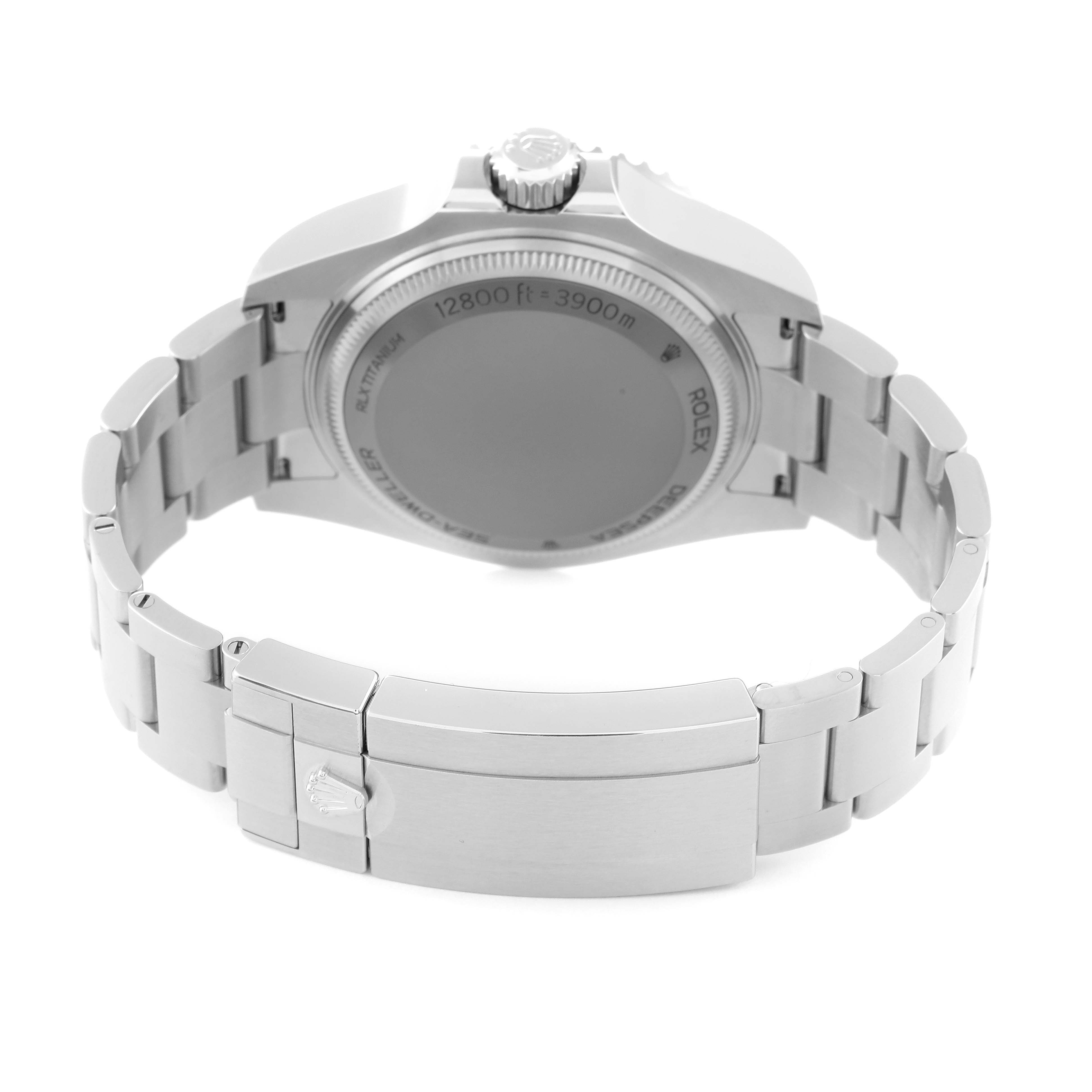 The image shows the back of a Rolex Sea-Dweller 136660 Men's Stainless Steel Black Dial 136660 Men's Stainless Steel Black Dial watch, highlighting the case back and bracelet.