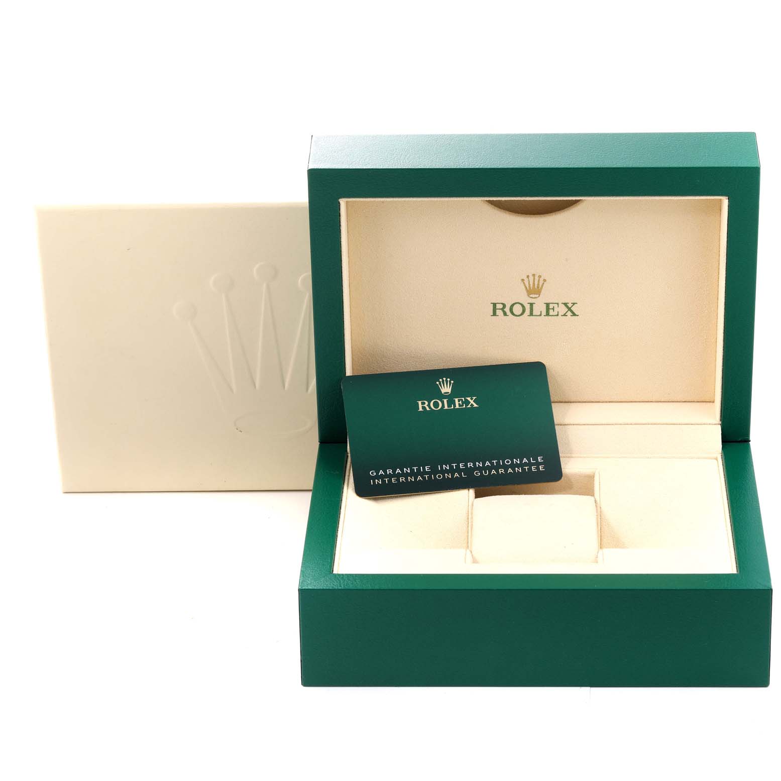 This image shows the open box and warranty card of the Rolex Sea-Dweller 136660 Men's Stainless Steel Blue Dial 136660 Men's Stainless Steel Blue Dial watch, with visible branding inside the box.