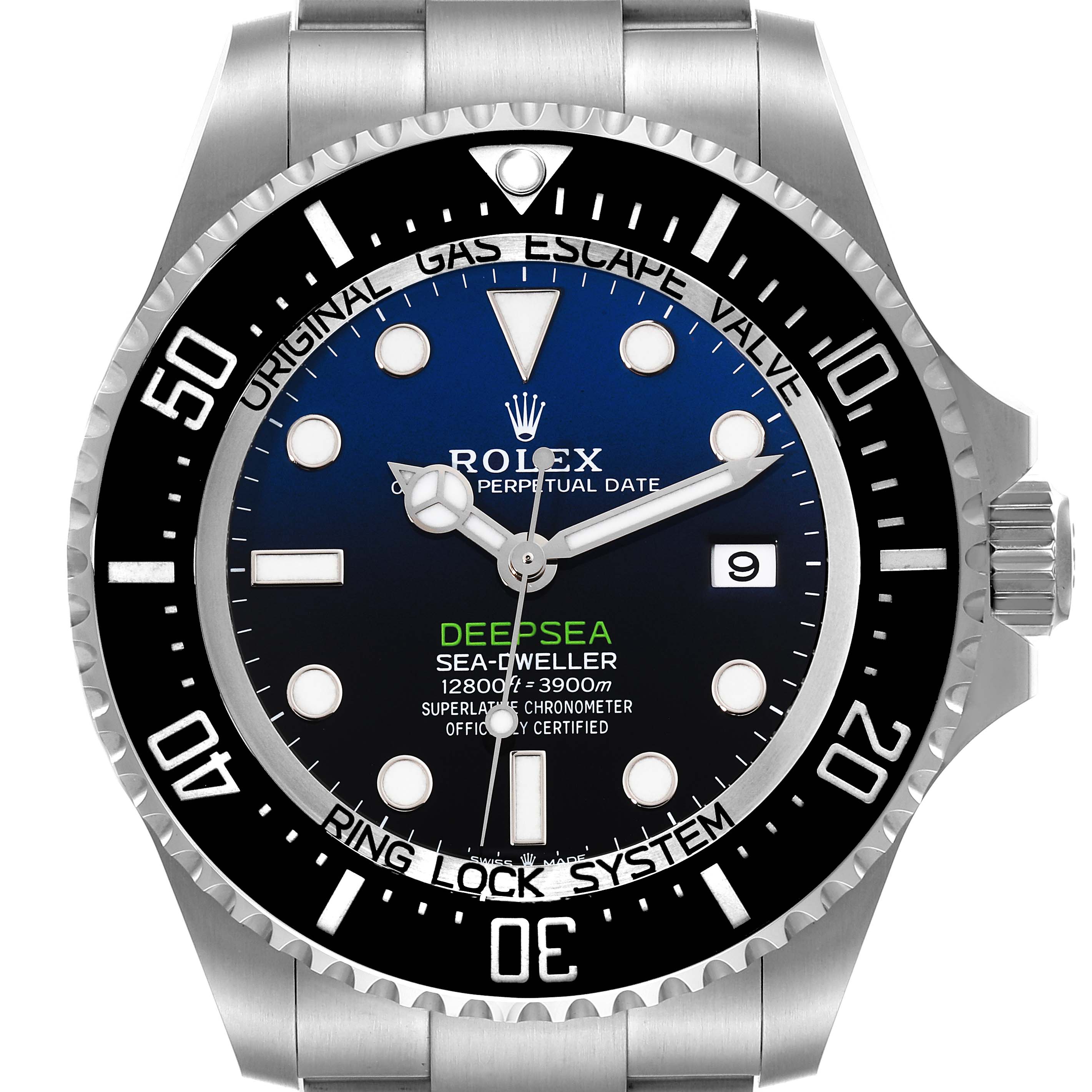 The image shows a Rolex Sea-Dweller 136660 Men's Stainless Steel Blue Dial 136660 Men's Stainless Steel Blue Dial watch from a front angle, highlighting the dial, bezel, and crown.