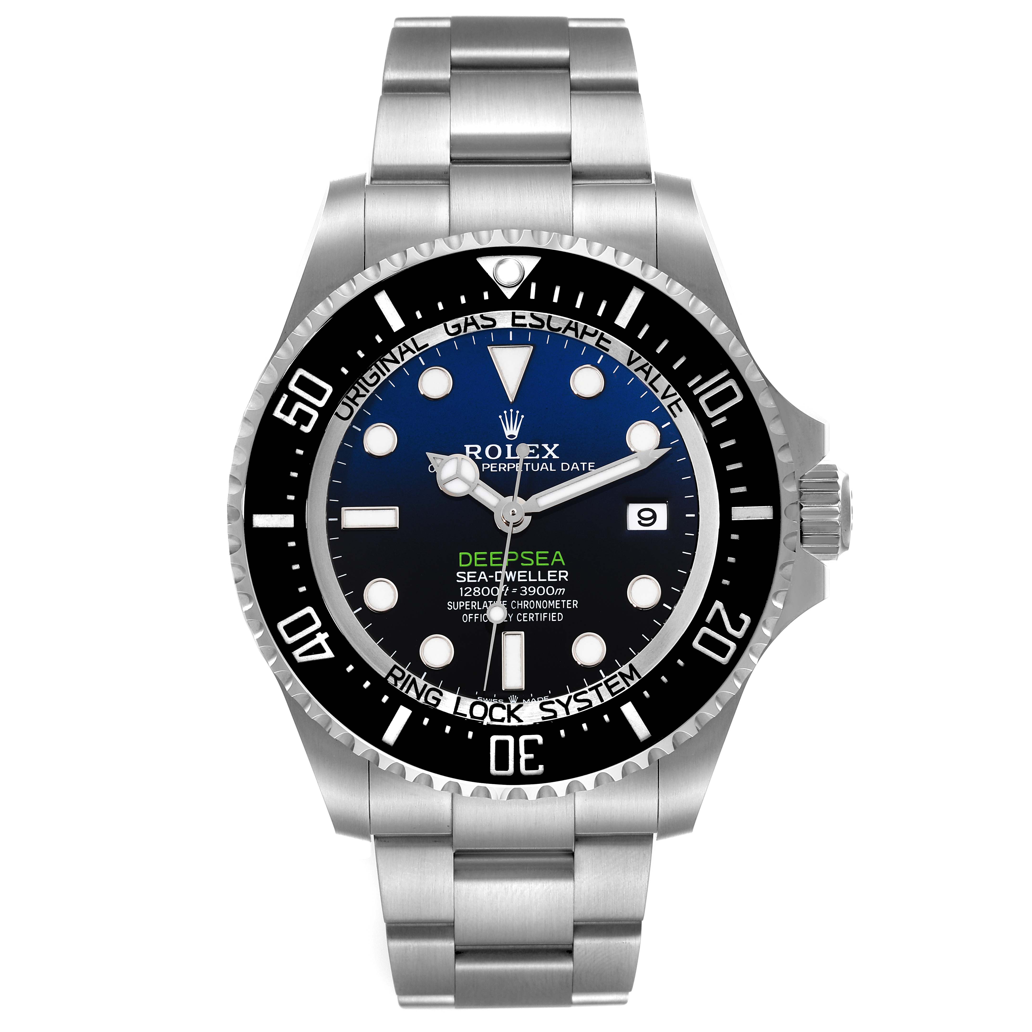 The image shows a front view of a Rolex Sea-Dweller 136660 Men's Stainless Steel Blue Dial 136660 Men's Stainless Steel Blue Dial watch, featuring the face, bezel, and a portion of the bracelet.