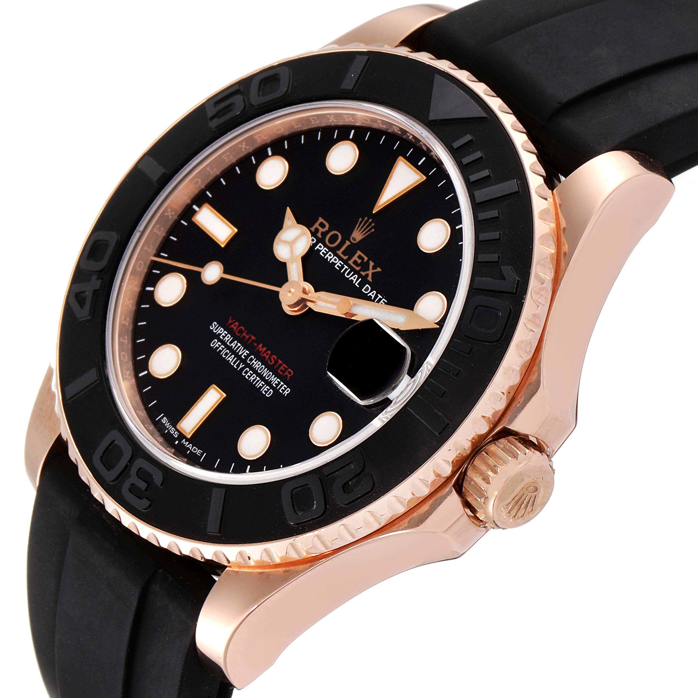 Rolex Yachtmaster 37 18K Everose Gold Rubber Strap Watch 268655 Box ...