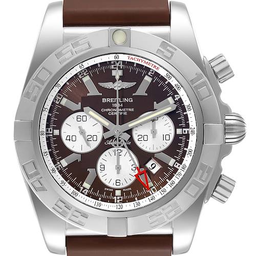 Photo of Breitling Chronomat GMT Steel Brown Dial Mens Watch AB0410 Box Card