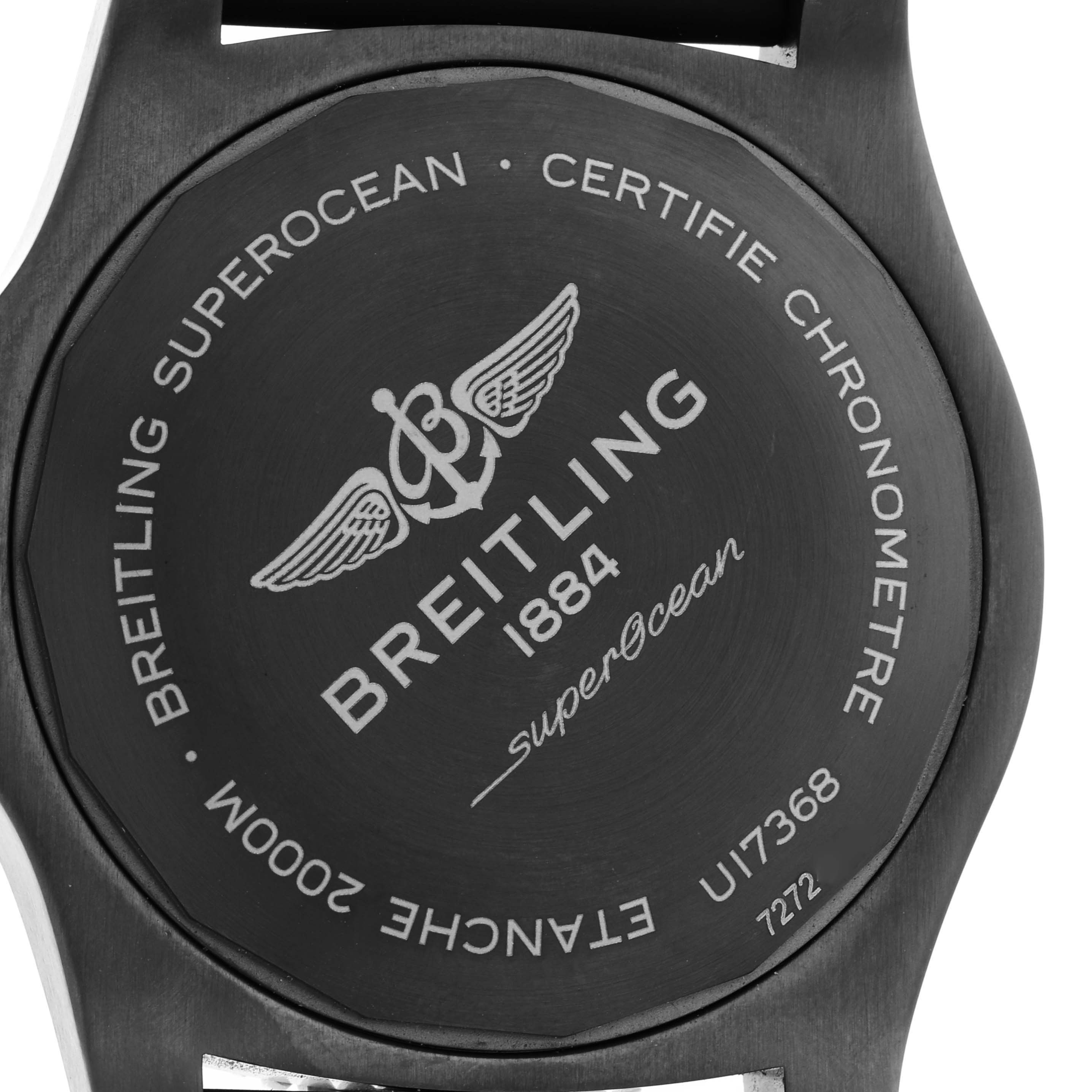 This image shows the case back of the Breitling Superocean U17368 Men's Stainless Steel Black Dial U17368 Men's Stainless Steel Black Dial watch at a direct angle.