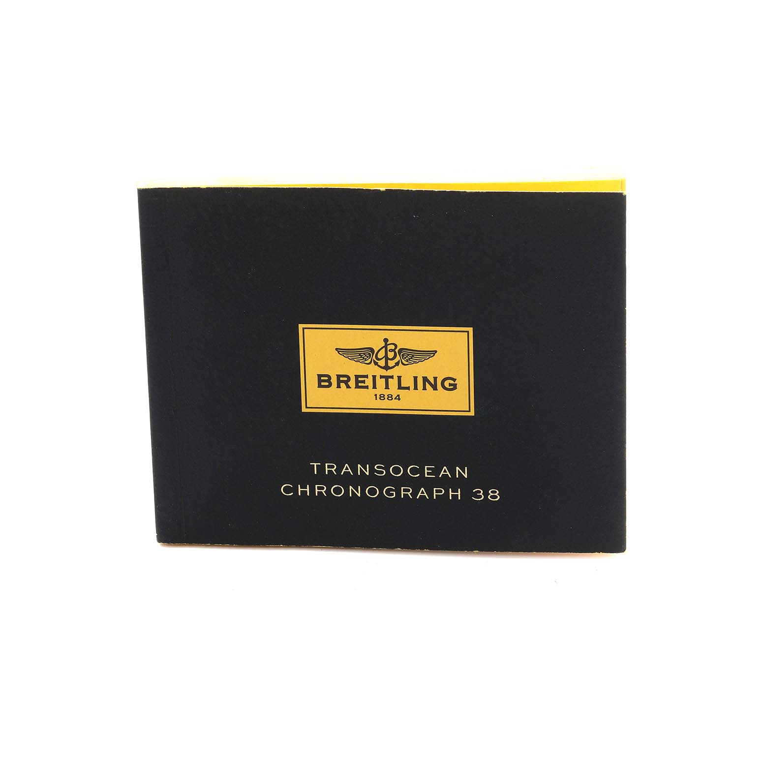 The image shows a front view of a Breitling Transocean A41310 Men
s Stainless Steel Black Dial Chronograph 38 instruction booklet.