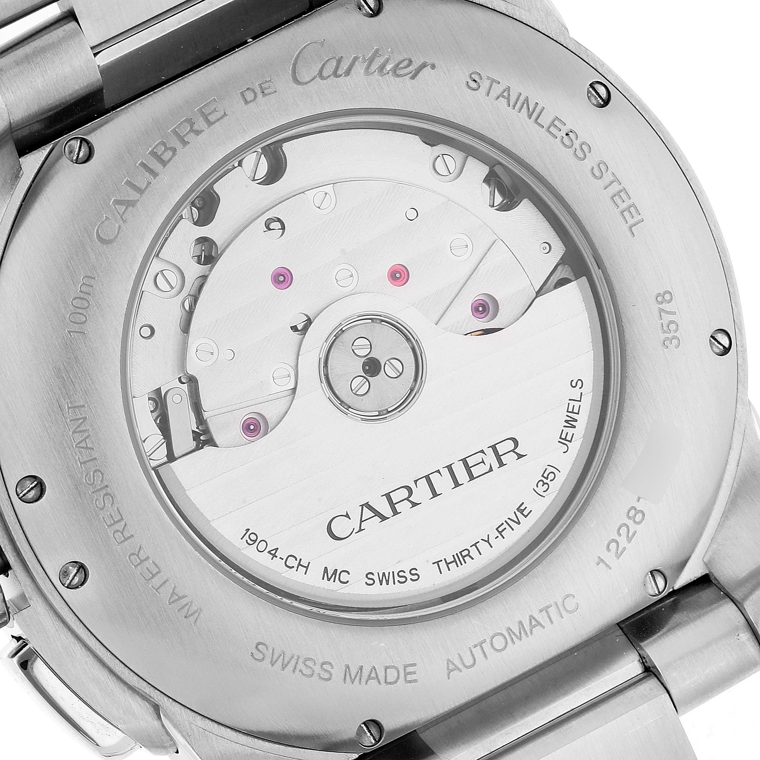 Cartier Calibre Black Dial Cronograph Steel Mens Watch W7100061 Box ...