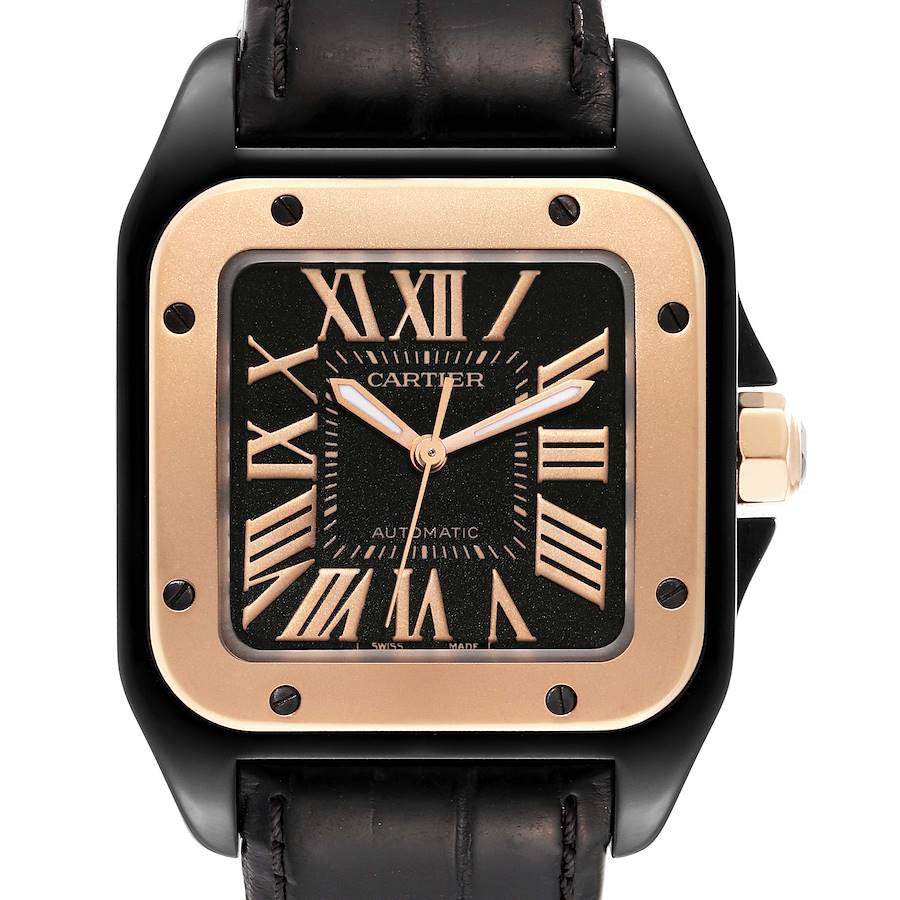 Cartier Santos 100 PVD Steel Rose Gold Midsize Mens Watch W2020009 SwissWatchExpo