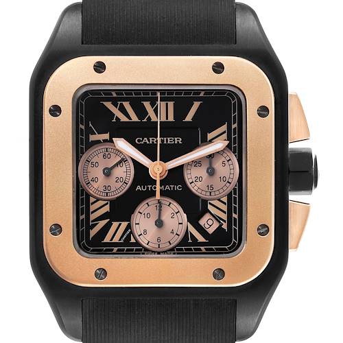 Photo of Cartier Santos 100 XL Carbon Rose Gold Chronograph Watch W2020004 Papers