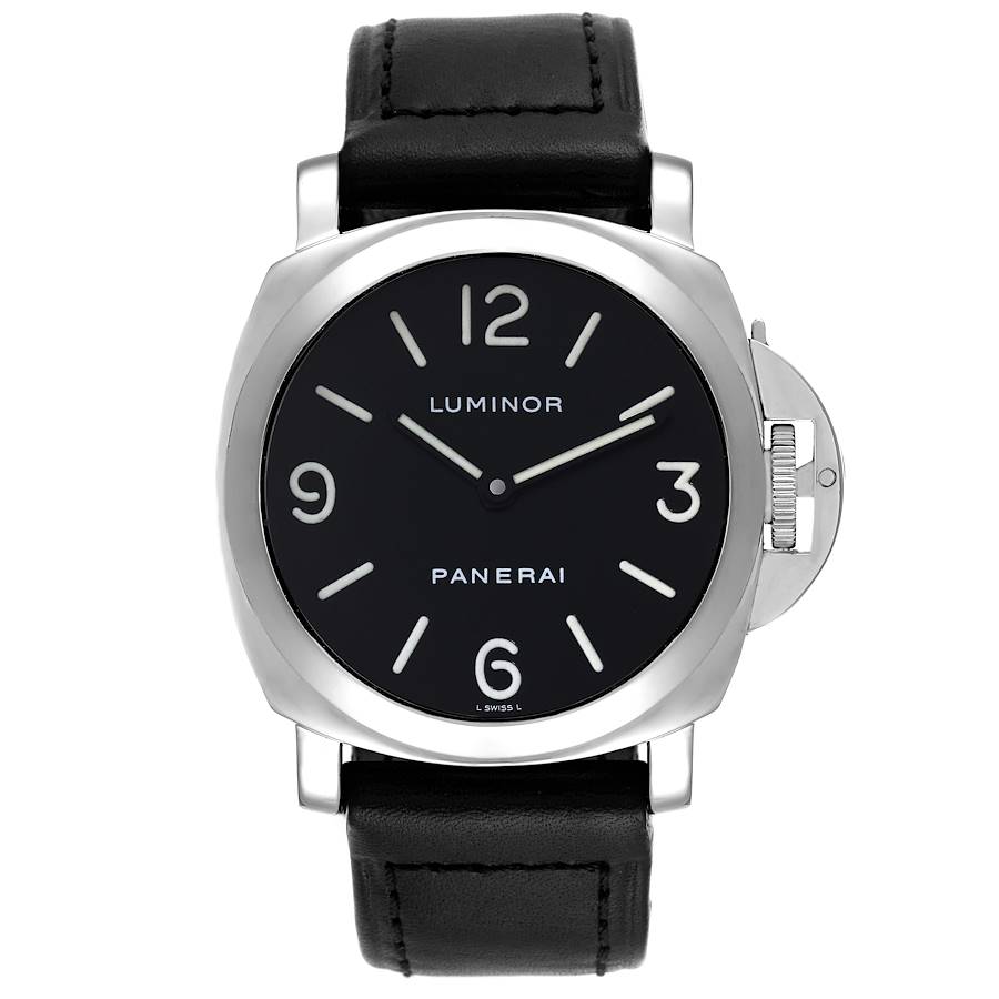 Panerai Luminor Base 44mm Black Dial Steel Mens Watch PAM00002 Box