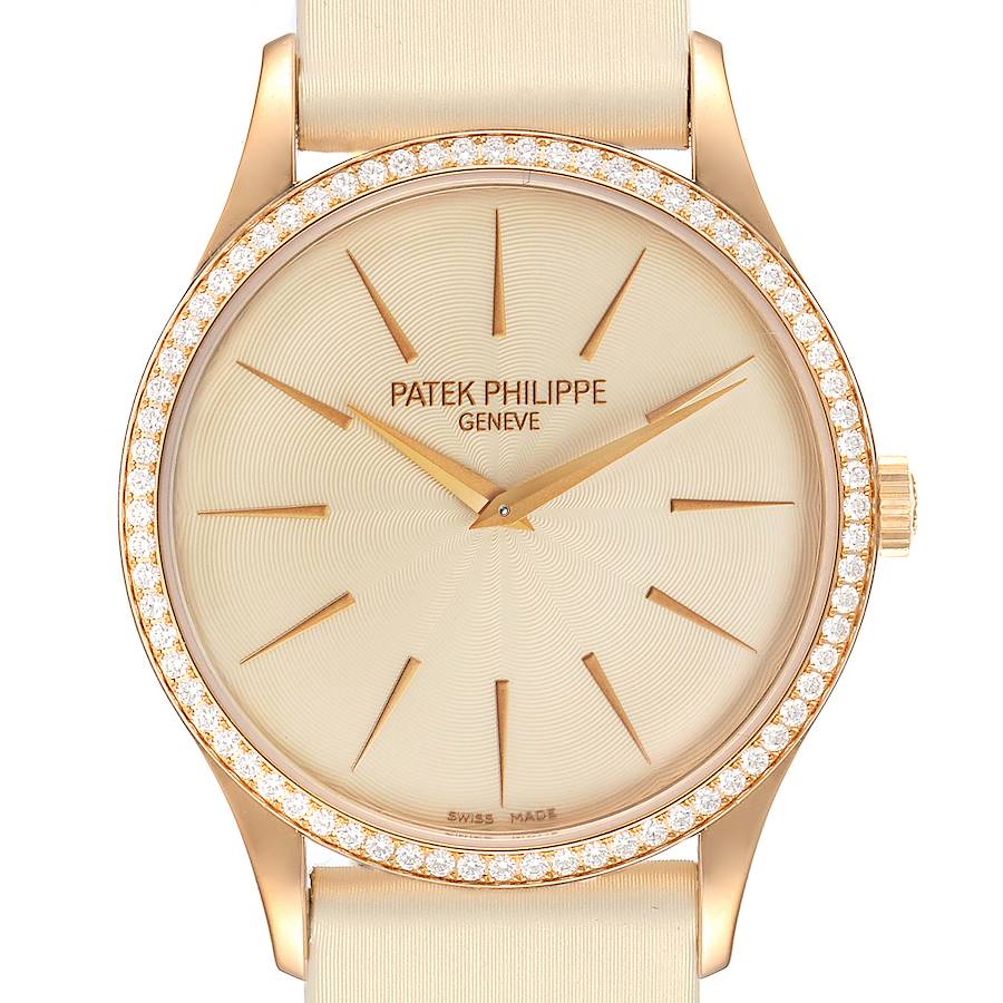 Patek Philippe Calatrava Rose Gold Beige Dial Diamond Ladies Watch 4897 SwissWatchExpo