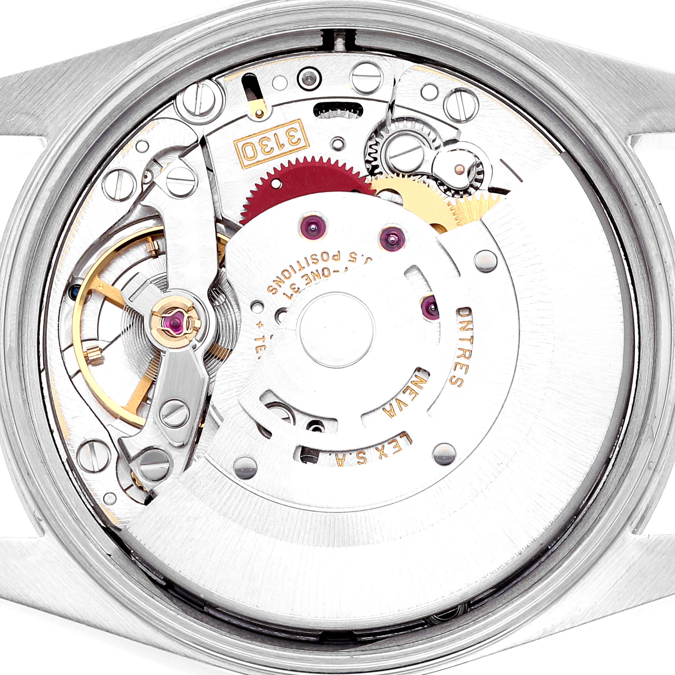 This image shows the movement mechanism of a Rolex Air-King 14000 Men's Stainless Steel Black Dial 14000 Men's Stainless Steel Black Dial watch from a top view.
