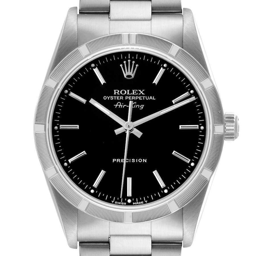 Rolex Air King Black Dial Steel Engine Turned Bezel Mens Watch 14010 Box Papers SwissWatchExpo