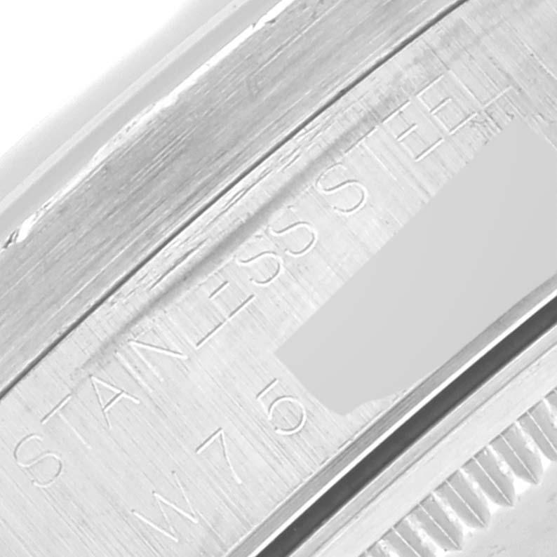 This image shows the stainless steel engraved part of the Rolex Air-King 14010 Men's Stainless Steel Black Dial 14010 Men's Stainless Steel Black Dial watch, viewed from a close-up angle.