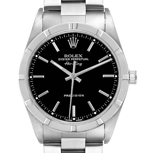 Photo of Rolex Air King Black Dial Steel Engine Turned Bezel Mens Watch 14010 Box Papers